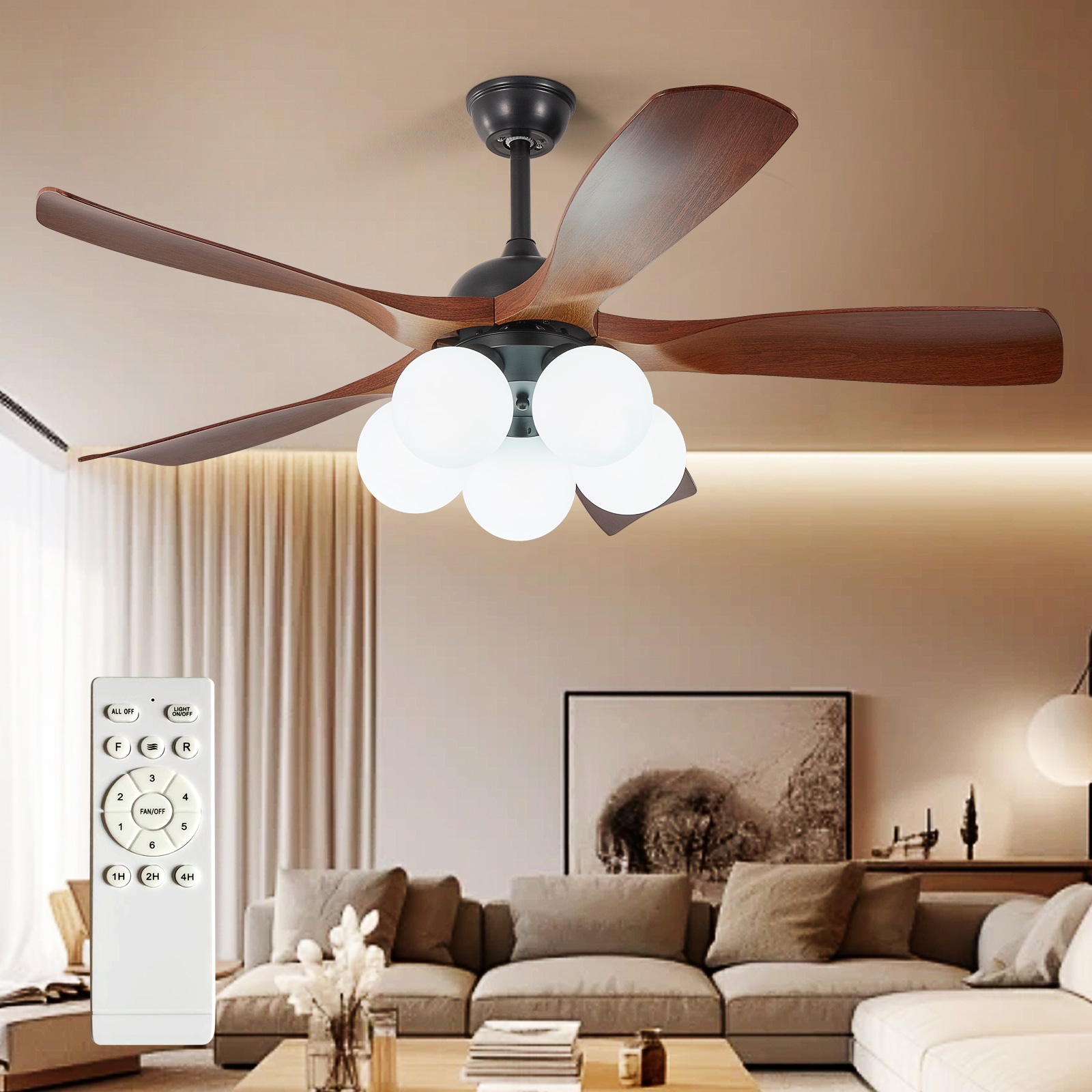 Dovanpaul 46-Inch Walnut Low Profile Ceiling Fan
