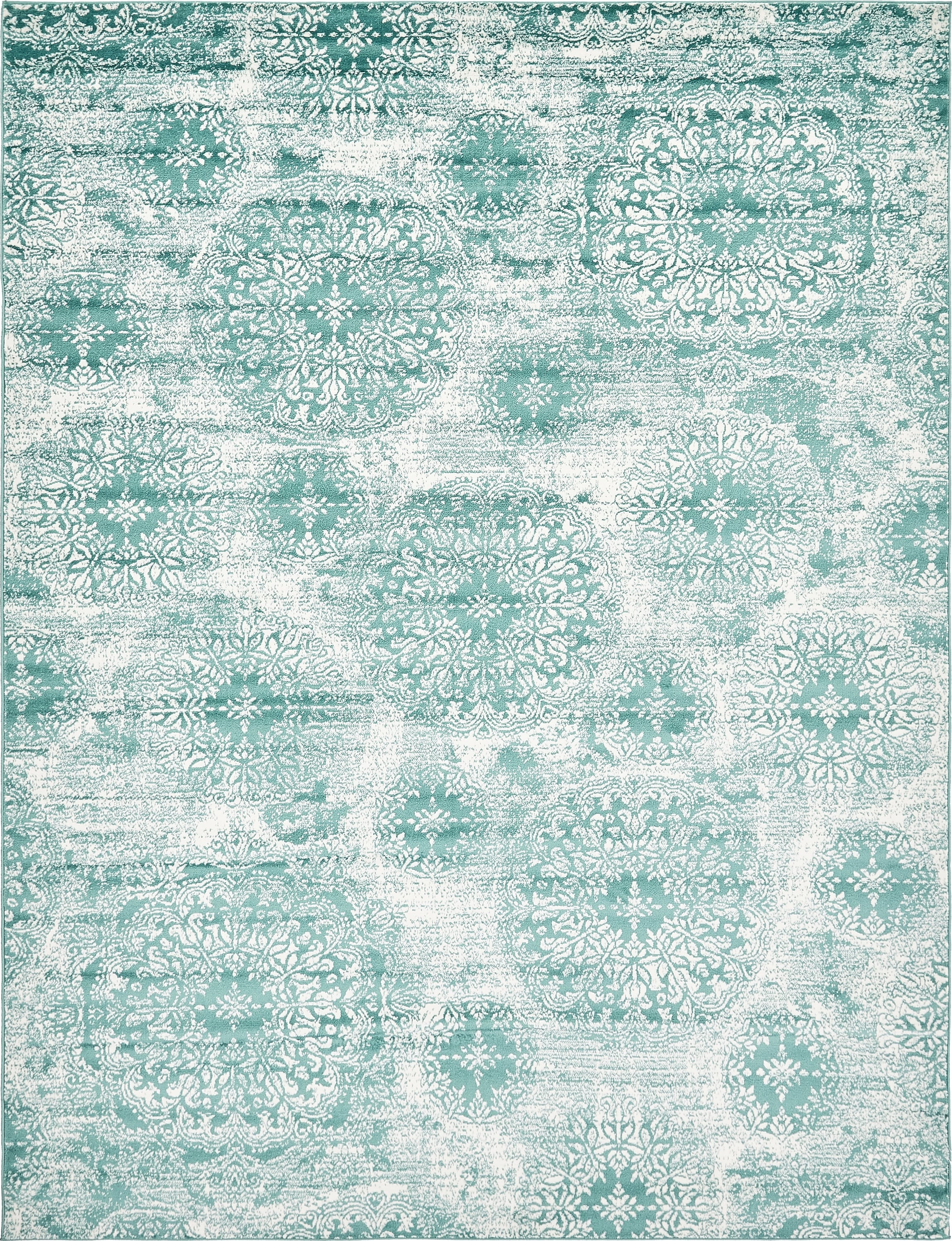 Turquoise and Ivory Rectangular Synthetic Area Rug