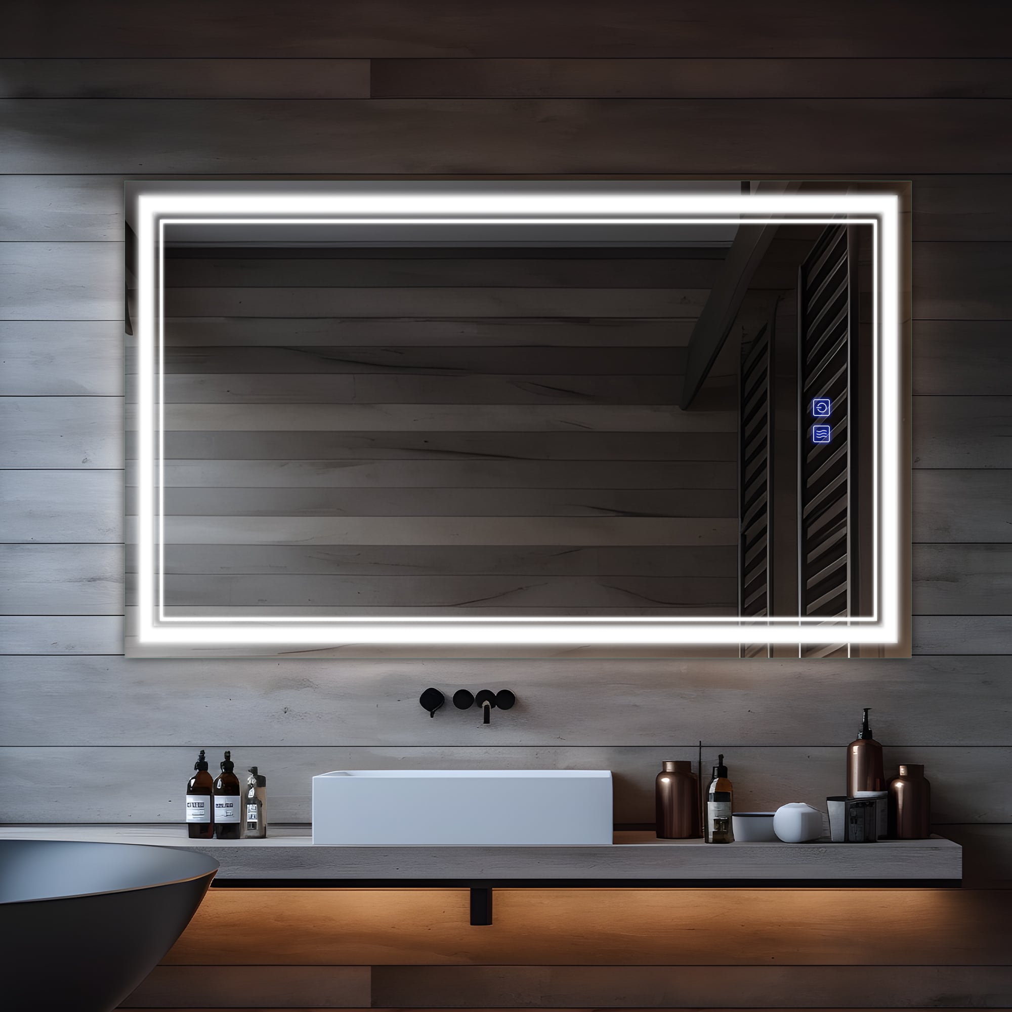 Dovelina LS-A-MR03078 35-Inches x 59-Inches Framed Frameless Rectangle Dimmable Lighted Fog Free Bathroom Vanity Mirror ( Silver )