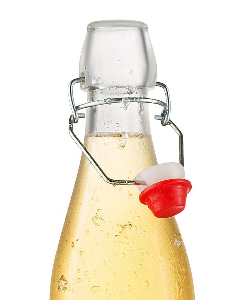 Cal Mil 3660-13 Bottle Caddy with 32 oz Glass Bottles with Wire Bail Swing Top Lids - 11 x 7.5 x 14 in.