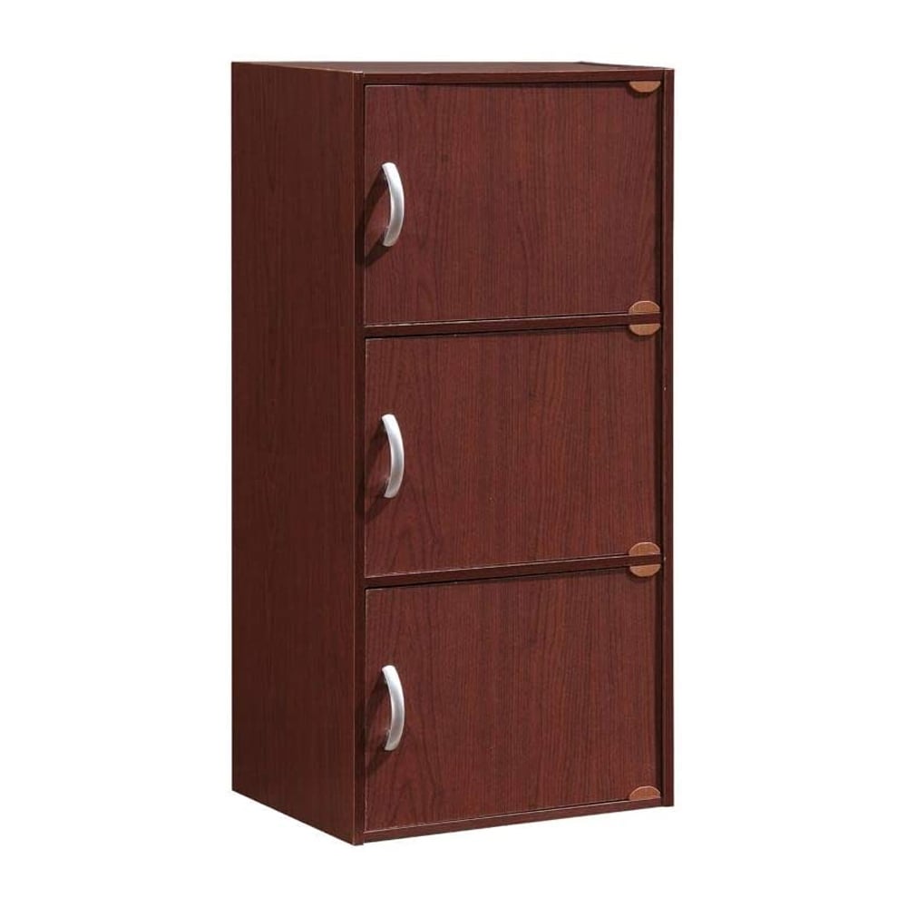 Hodedah 234976 3 Shelf Home and Office Enclosed Organization Storage Cabinet  Mahogany