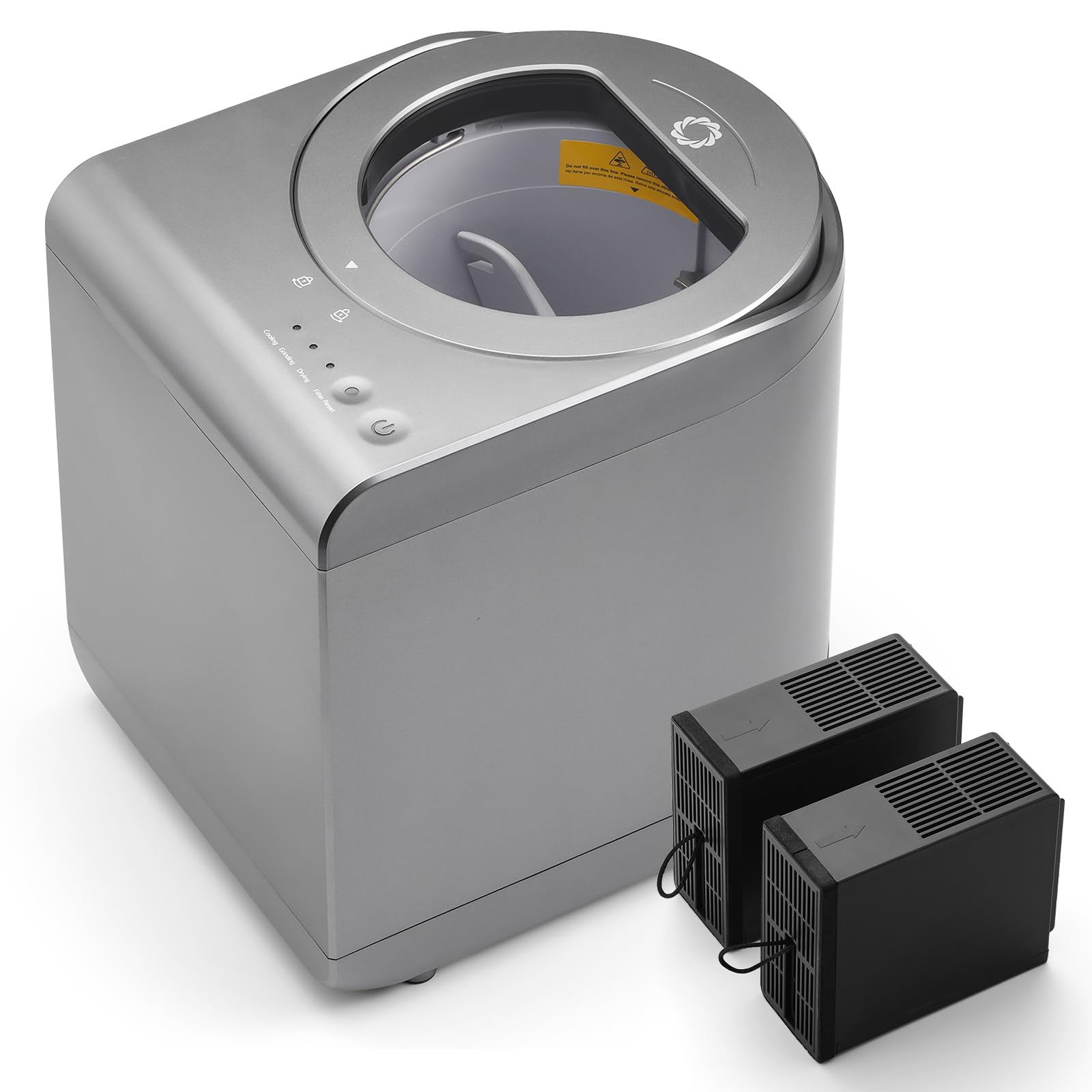 Airthereal  Revive Electric Kitchen Composter with Visual Glass Cover Upgraded Sharksden Tri Blade Turn Food Waste and Scraps into Natural Fertilizer for Plants Countertop Odorless Waste Recycling Machine R500V Grey