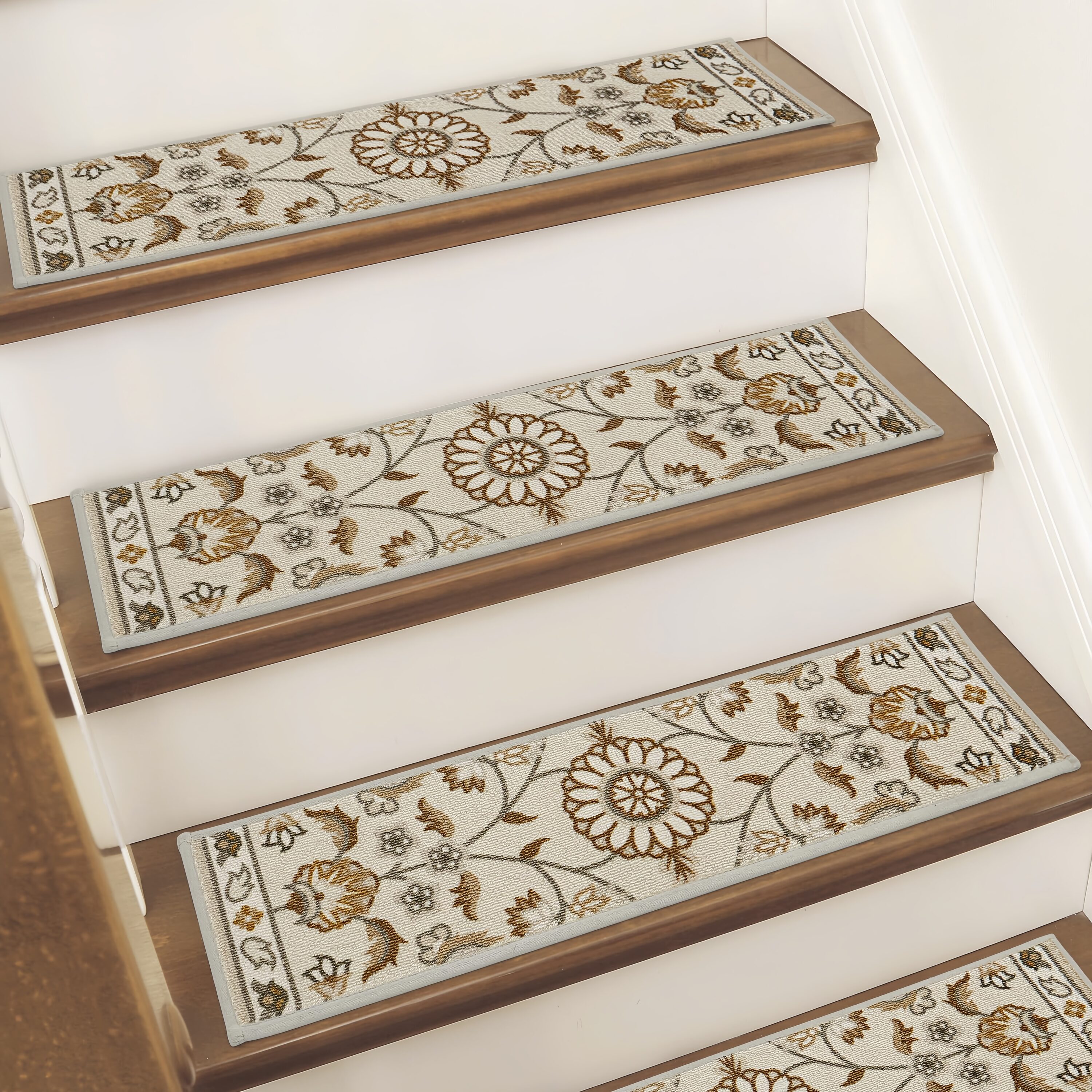 Numhew 8in x 30in 15-Piece Non-Slip Brown Grey Carpet Stair Treads