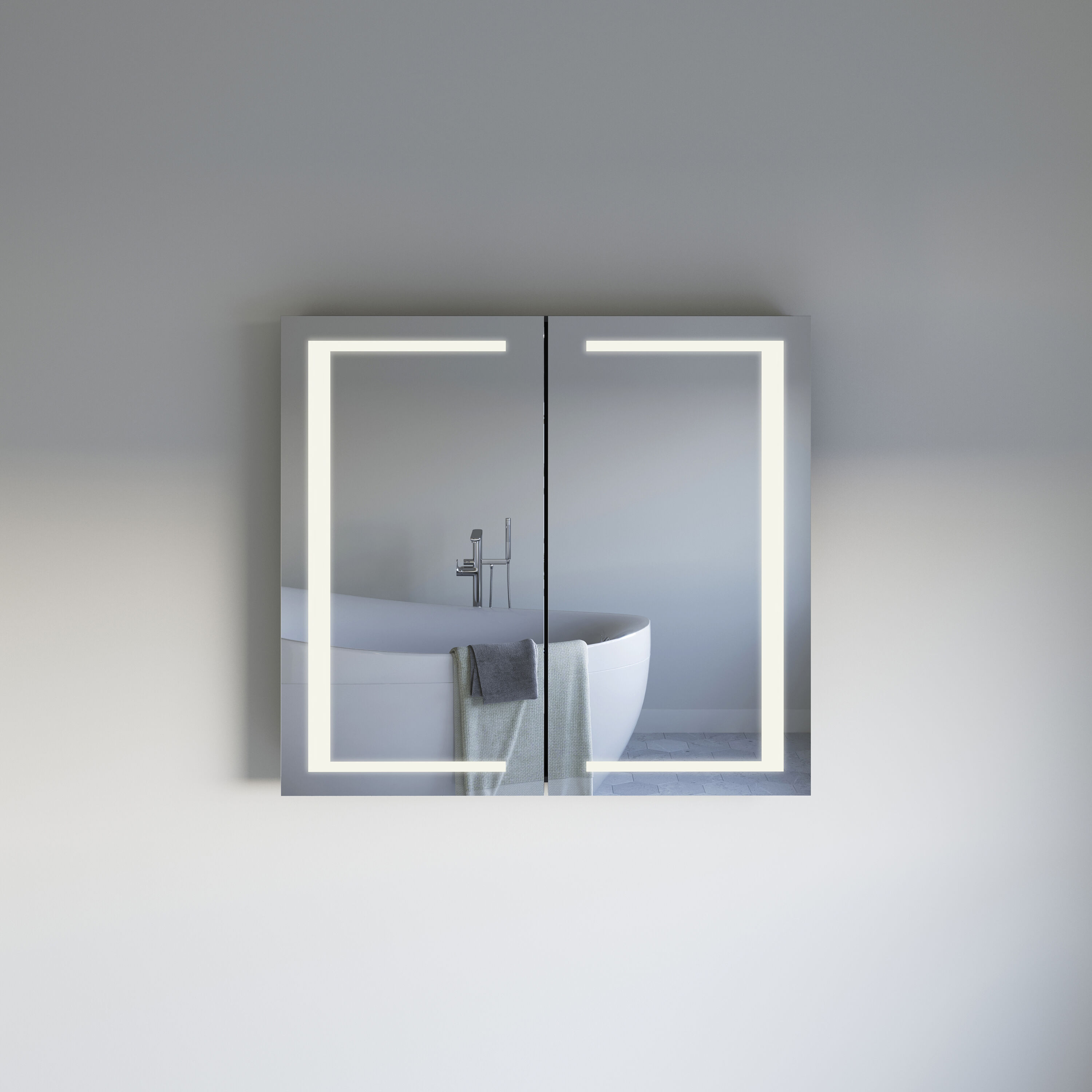 Fresca 40-in x 30-in Lighted LED Fog Free Surface/Recessed Mount Silver Mirrored Soft Close Medicine Cabinet with Outlet