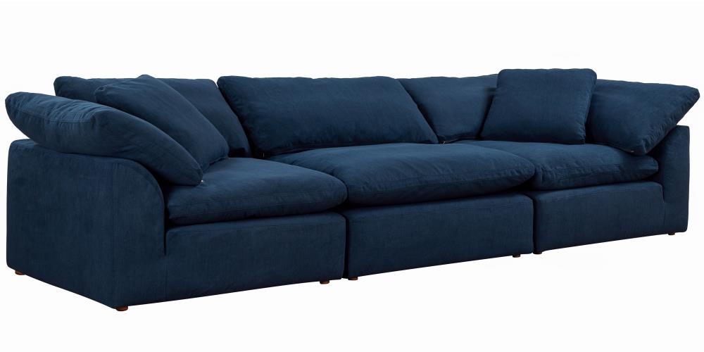 Sunset Trading SU-1458-49-2C-1A Cloud Puff 3 Piece Slipcovered Sectional Modular Sofa Washable Moisture and Stain Resistant Performance Fabric Navy Blue