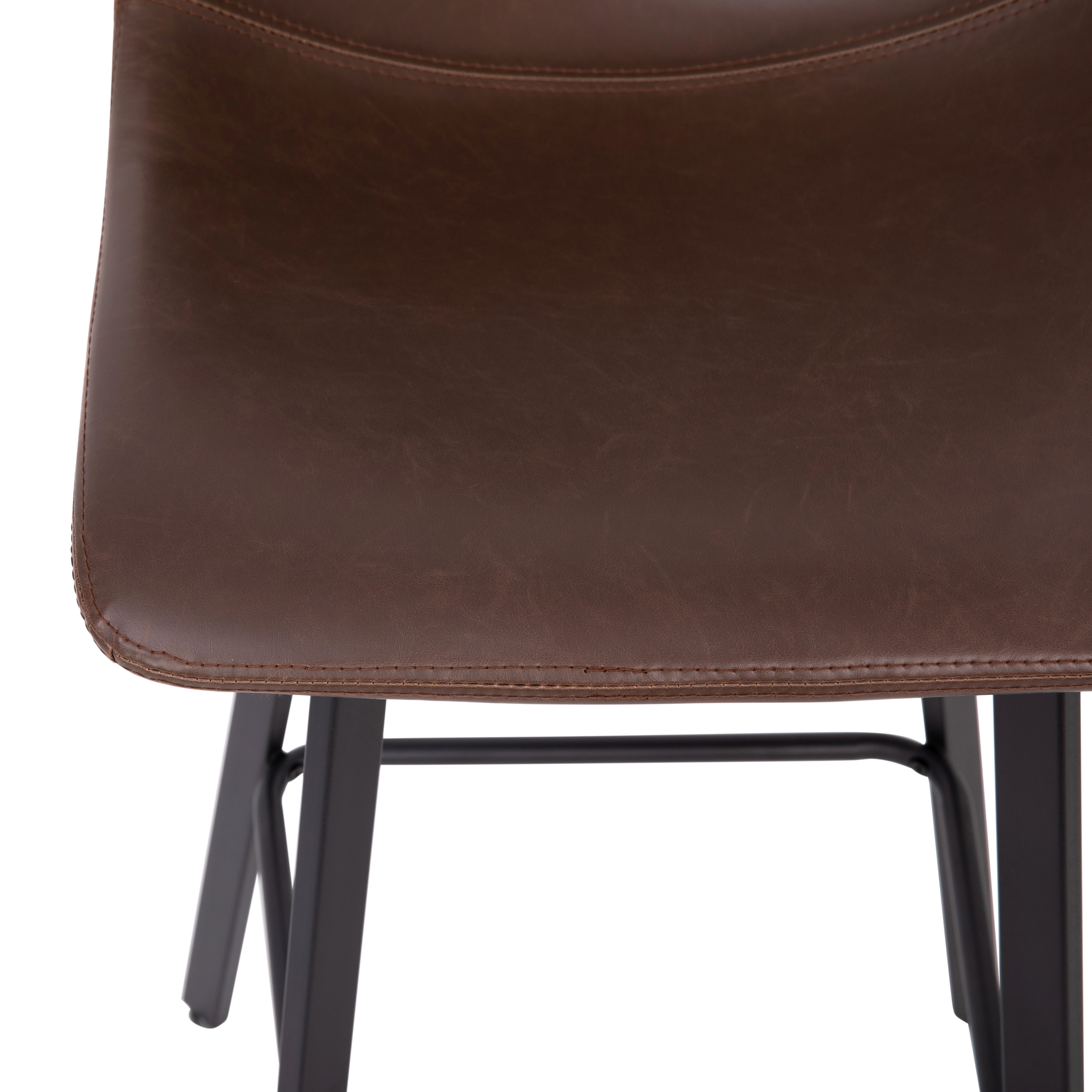 Chocolate Brown Faux Leather Counter Stools with Metal Frame, Set of 2