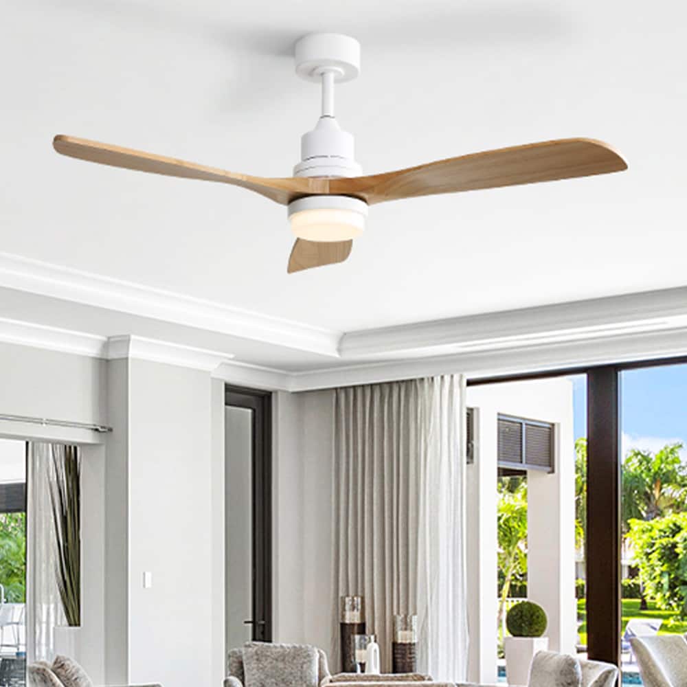 Sofucor 52-inch Modern White 3-blade Ceiling Fan with Remote Control and Light Kit Smart App Remote Control