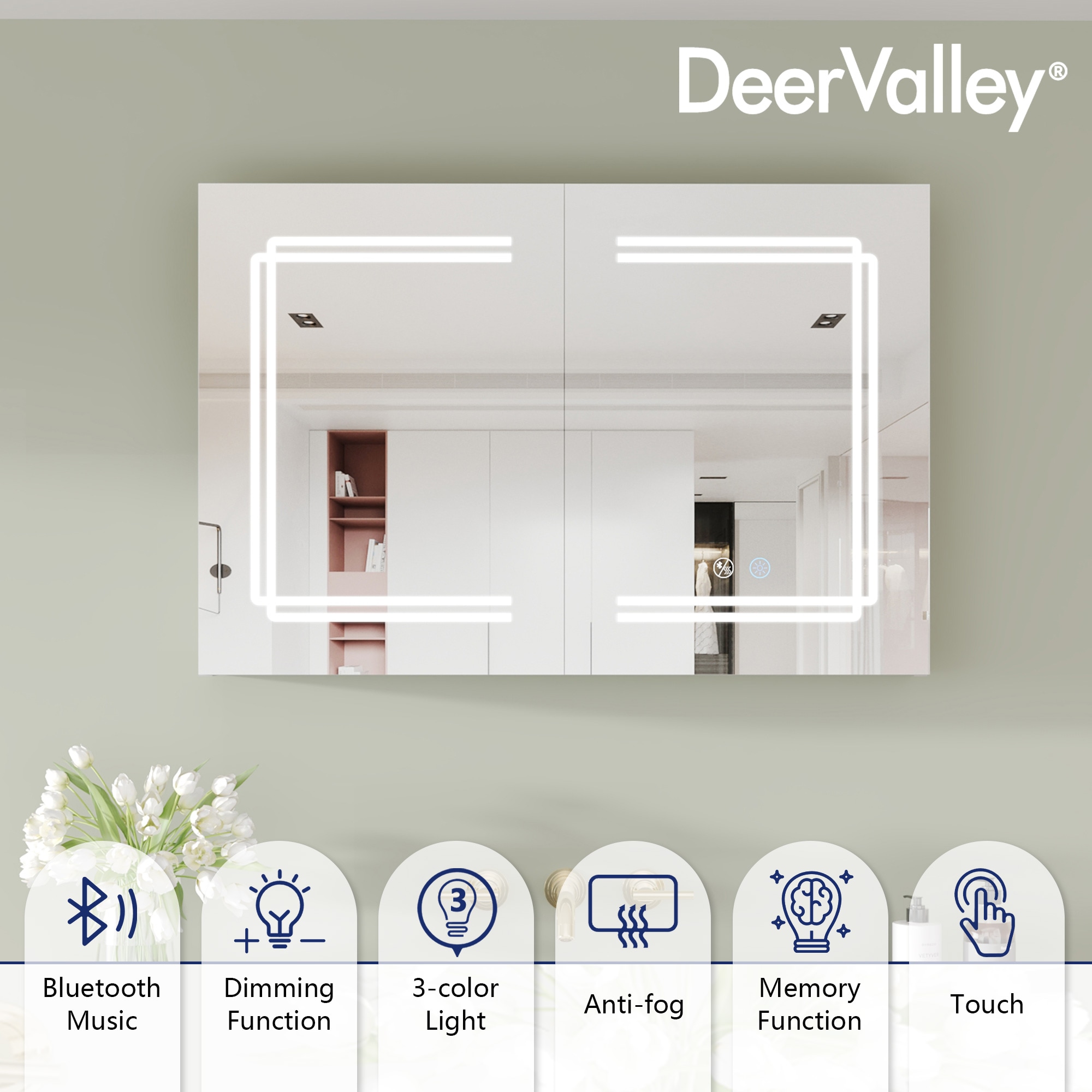 Silver Aluminum LED Medicine Cabinet with Mirror and Bluetooth Speaker