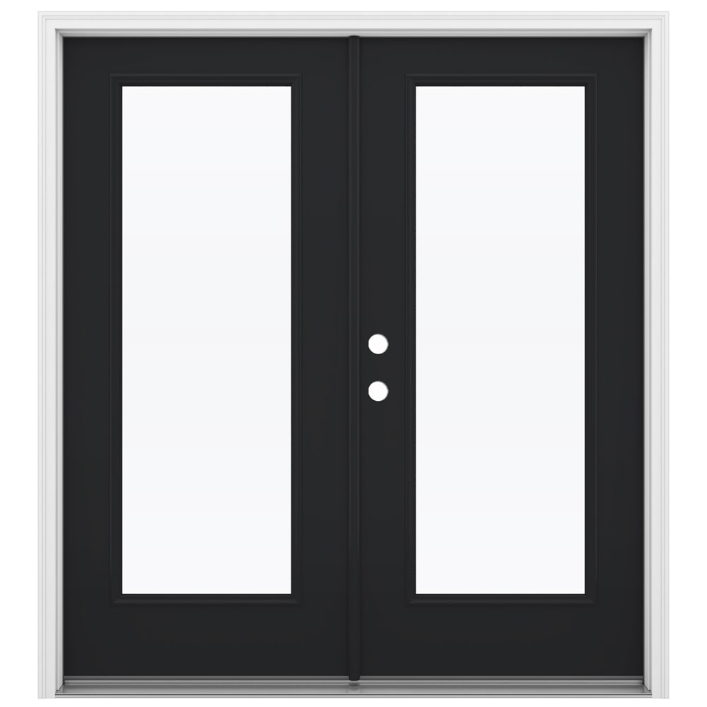 JELD-WEN LOWOLJW238700075 72-in x 80-in x 4-9/16-in Jamb Low-E Clear glass , Black Steel Right-hand inswing French Double Patio Door Brickmould Included