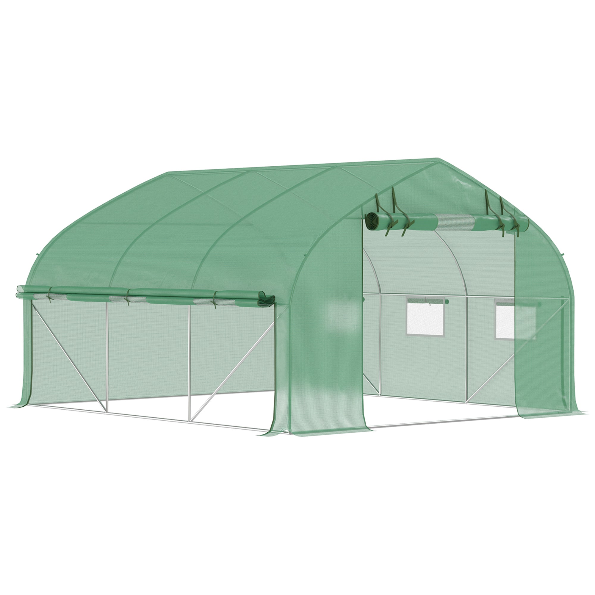 Outsunny 845-764V00GN Walkin Tunnel Greenhouse with Zippered Mesh Doors and Rollup Sidewalls Upgraded Hot House Green 11.5' x 10' x 6.5'