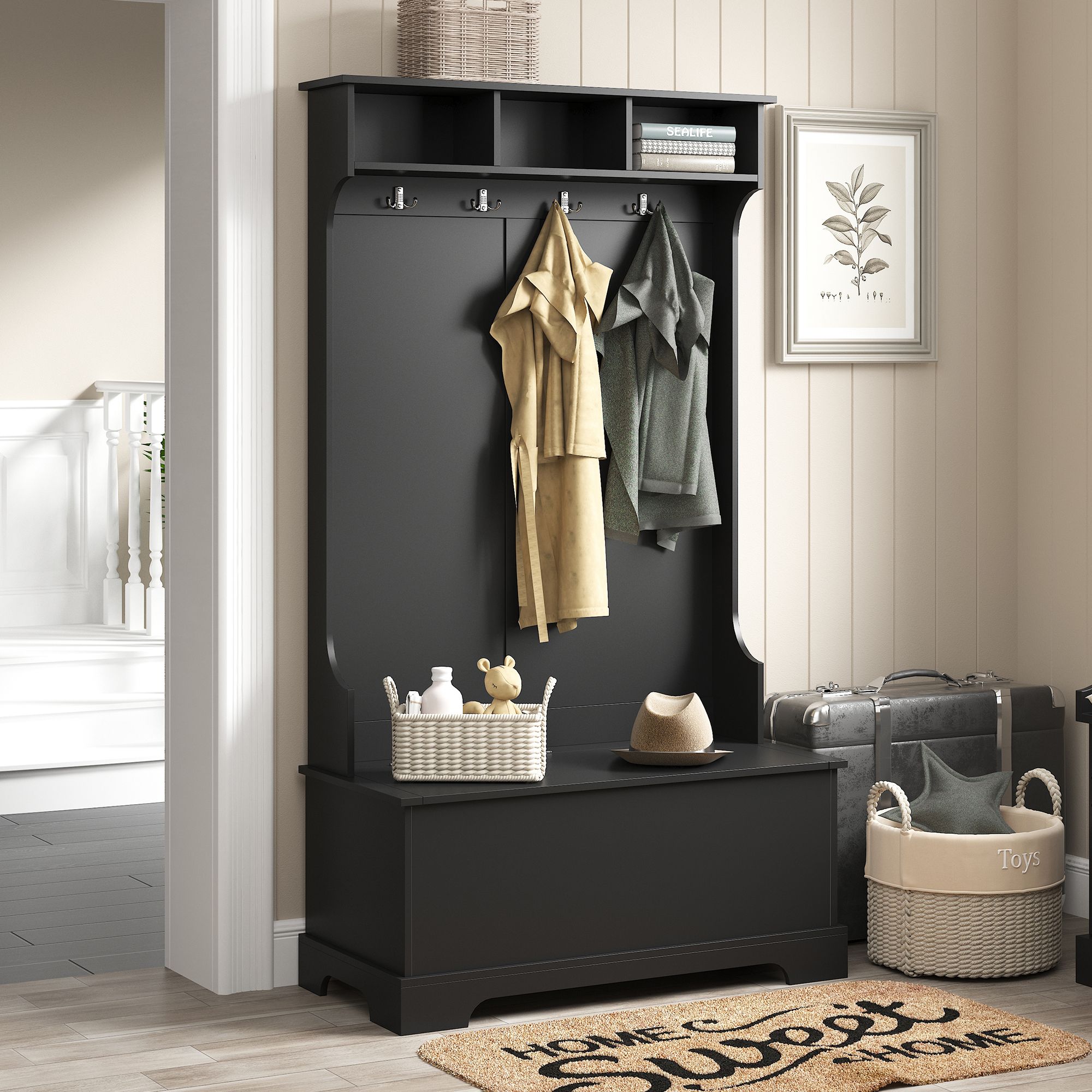 Yiekholo LL-0047AAB Modern 39.3-Inches Black Wood Hall Tree