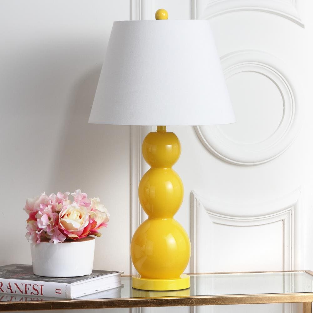 Elegant Yellow Glass Orb Table Lamp Set with Off-White Shade