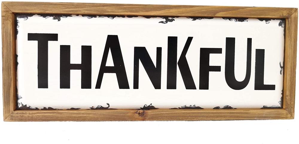 Parisloft SG0065 Thankful Brown Wood Framed 3.75-Inches H x 2-Inches W Inspirational Wood Sign