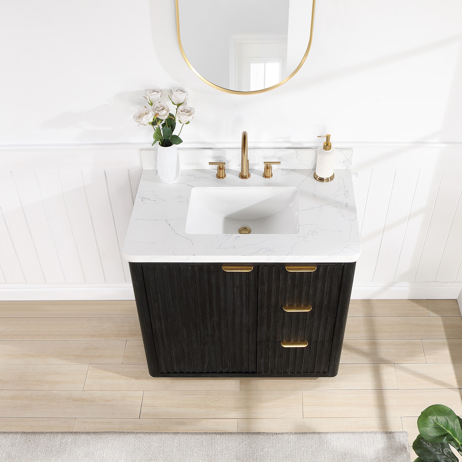 Phiestina White Bathroom Vanity Fit With Ceramic Sink, Soft