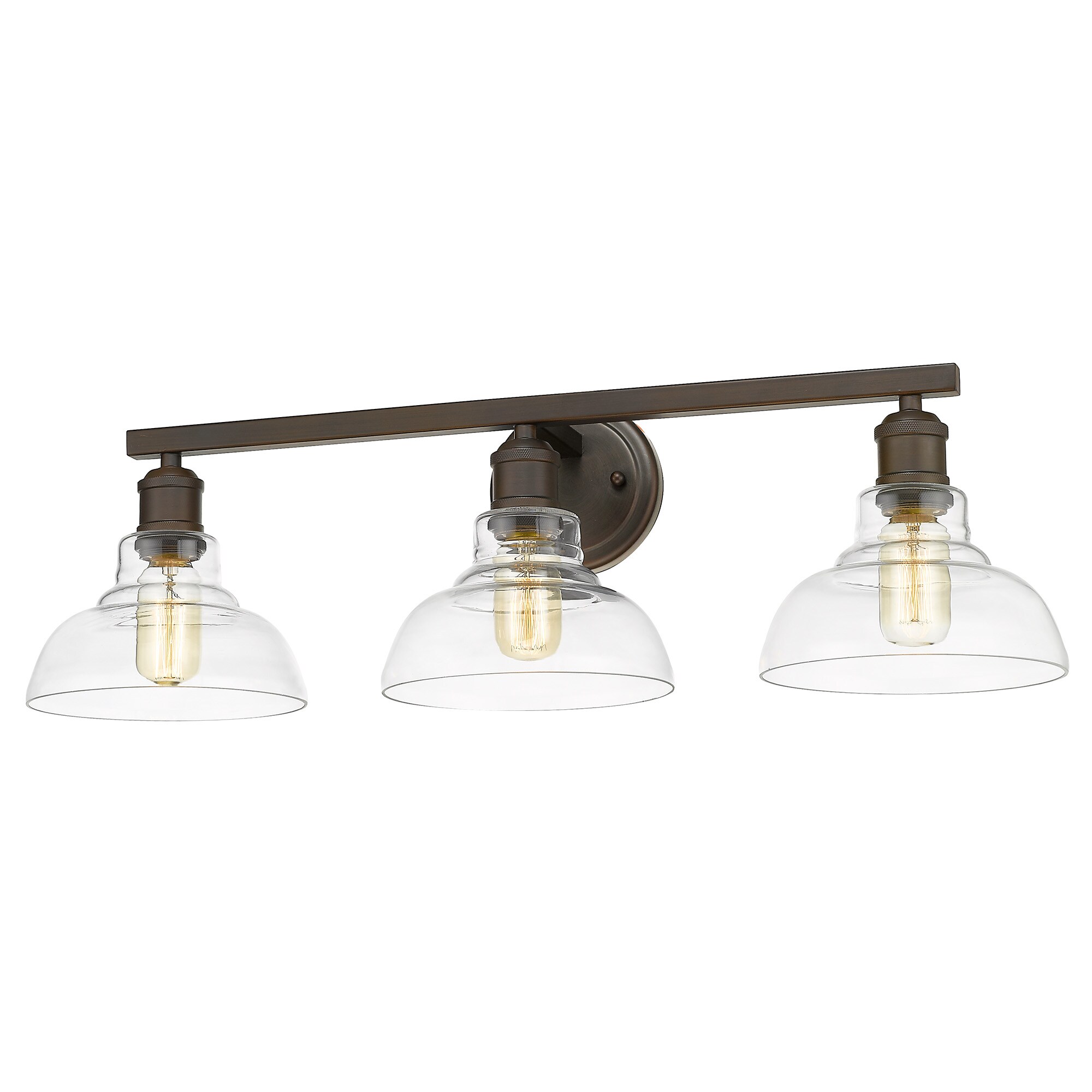 Golden Lighting 0305-BA3 RBZ-CLR Carver 27.5-in 3 -Light Polished Black Industrial Vanity light