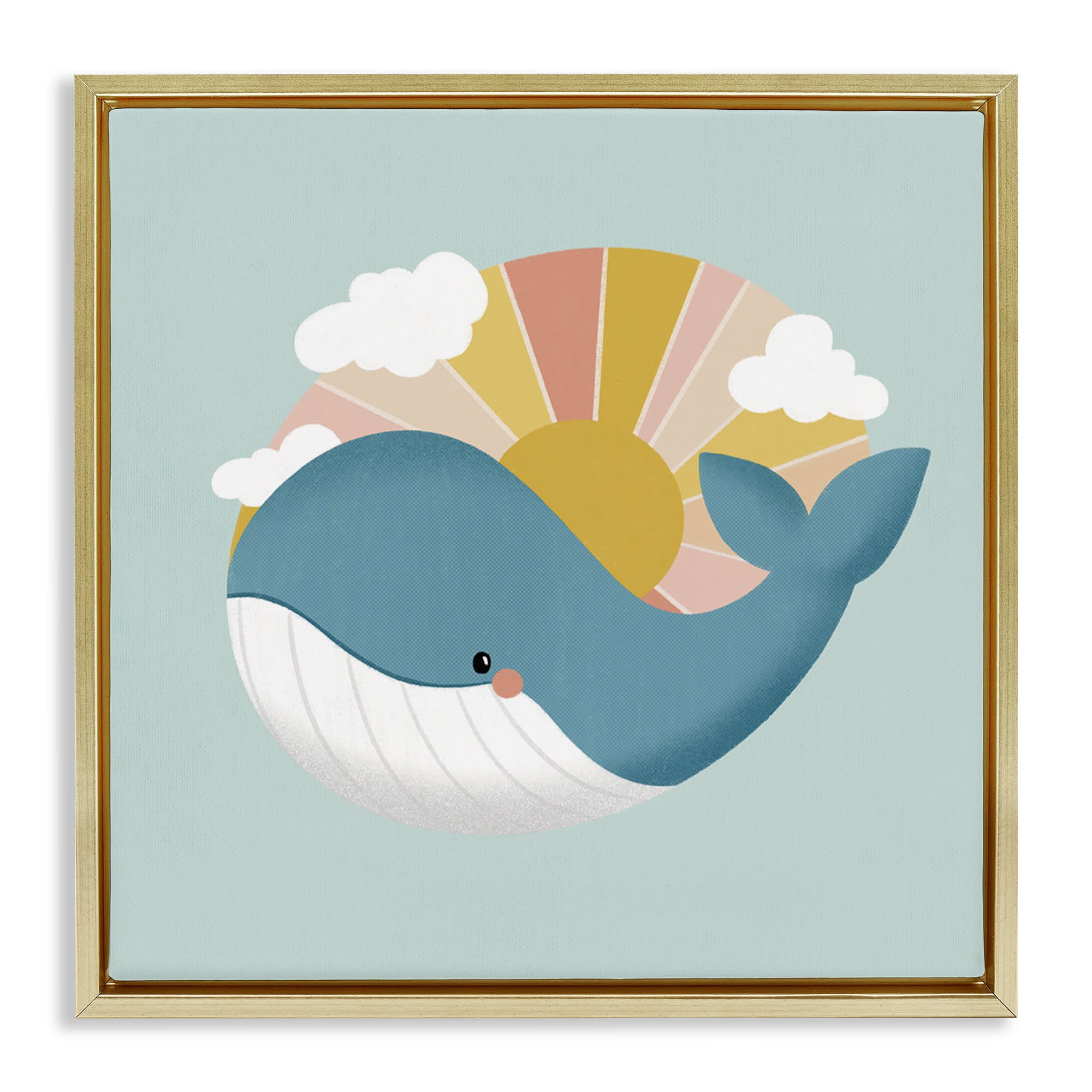 Stupell Industries BT-432-FFG-24X24 Whale and Sunshine Rays Gold Framed Floater Canvas Wall Art By Sarah Hickman 25 x 25