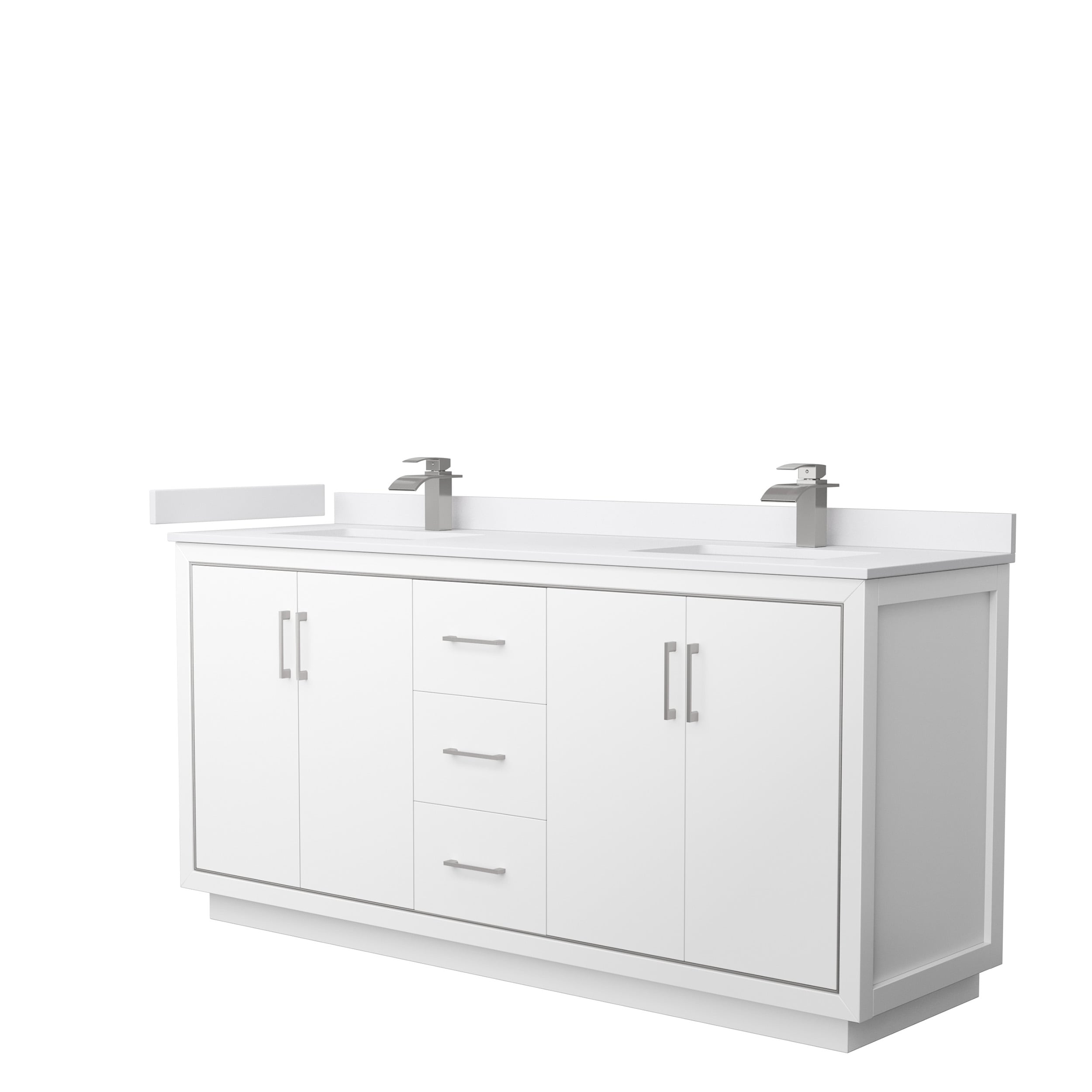 Wyndham Collection WCF111172DWHWCUNSMXX Icon 72-in White with Brushed Nickel Trim Undermount Double Sink Bathroom Vanity with White Cultured Marble Top