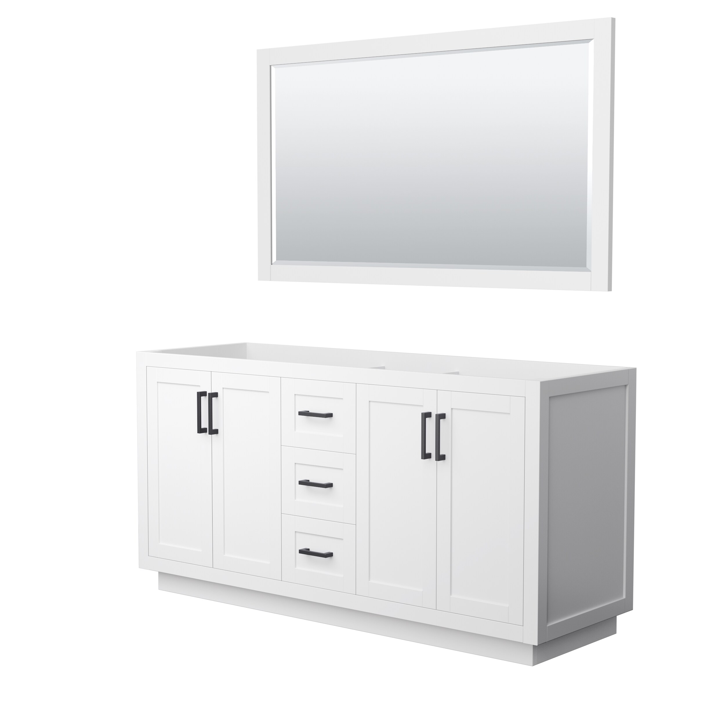 Wyndham Collection WCF292966DWBCXSXXM58 Miranda 66-in White with Matte Black Trim Bathroom Vanity Base Cabinet without Top (Mirror Included)