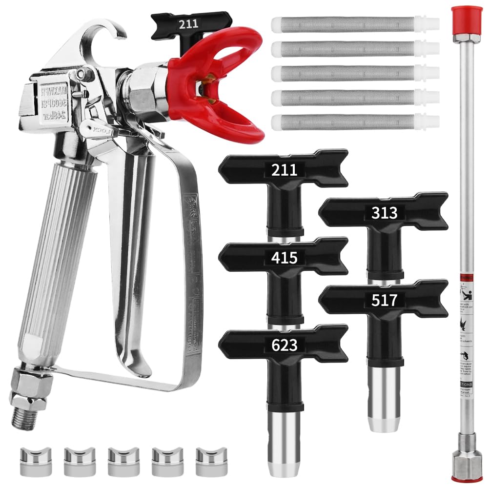 Ahfiwaso  3600 PSI High Airless Paint Sprayer Gun with Nozzle Guard and with 5 Spray Nozzle Tips and 5 Airless Paint Sprayer Gun Filters and