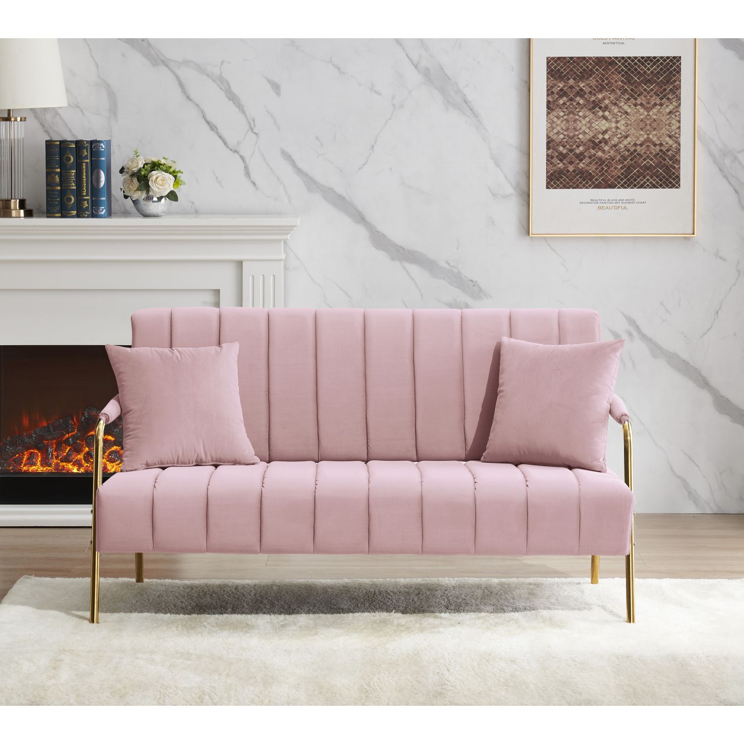 JASMODER W128152239 26.18-Inches Modern Pink Sofa