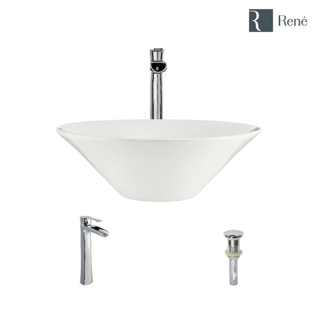 Porcelain Vessel Sink in Biscuit with 7007 Faucet and Pop-Up Drain in Chrome Porcelain Vessel Sink in Biscuit with 7007 Faucet and Pop-Up Drain in Chrome