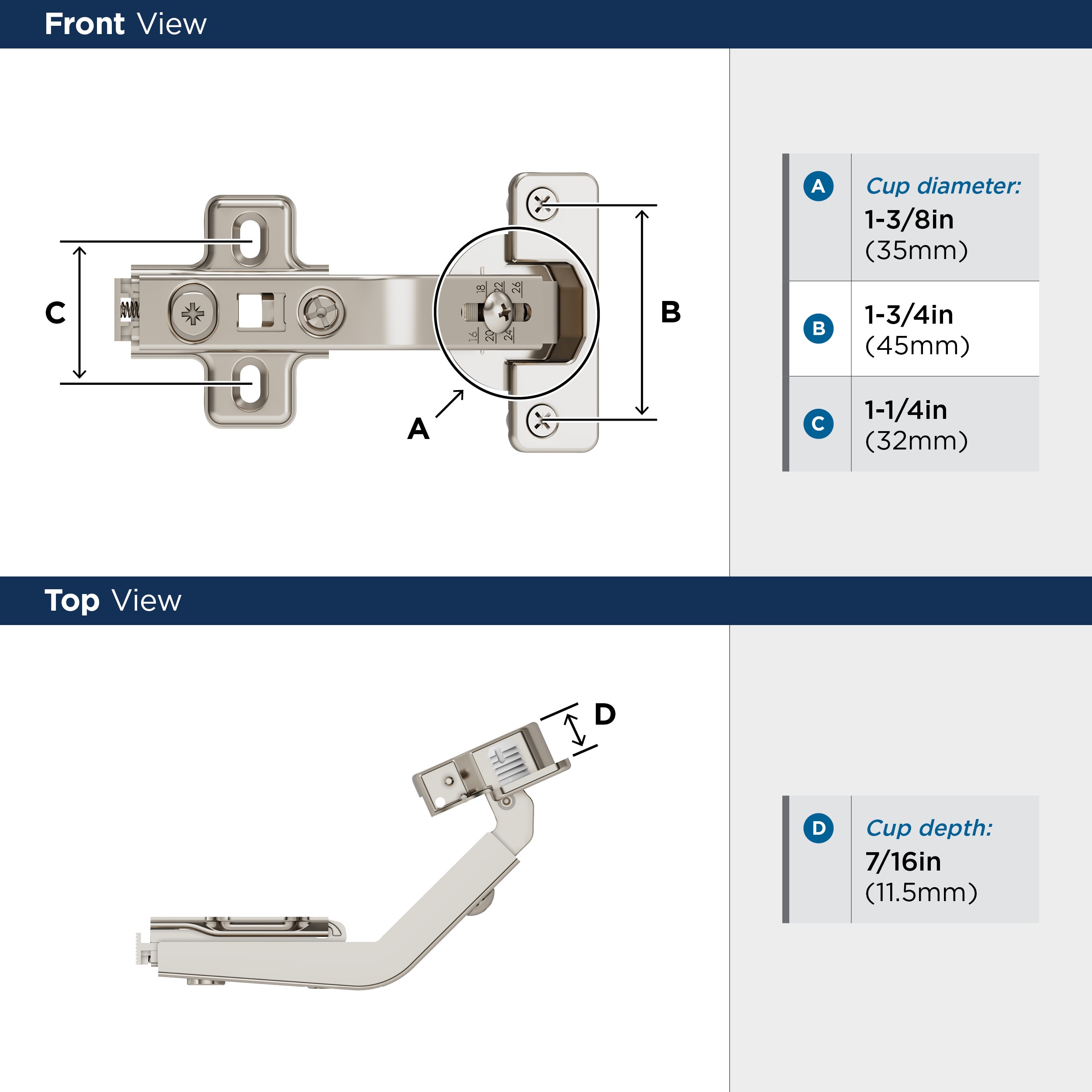 Nickel 135 Degree Lazy Susan Bi-Fold Door Concealed Cabinet Hinge