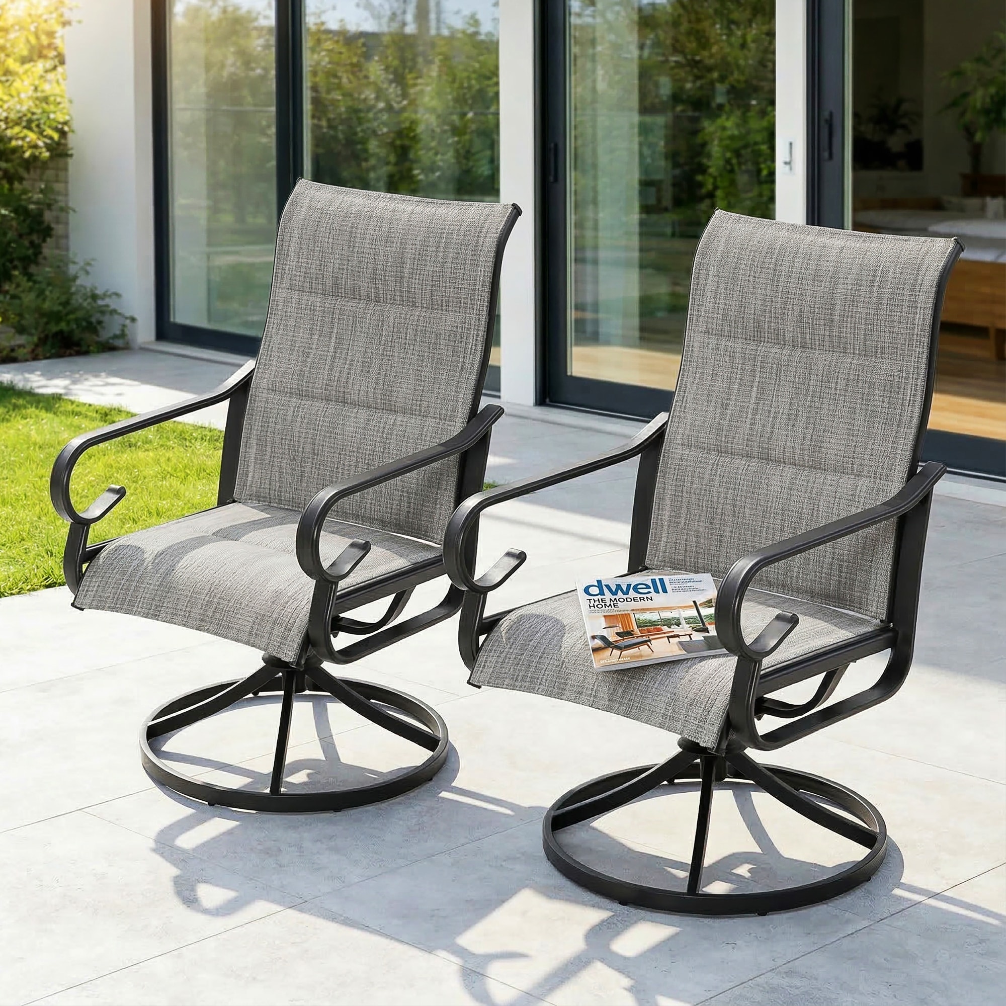 Dining Chair Set of 2 Black Iron Frame Swivel Dining Chair with Gray Solid Seat