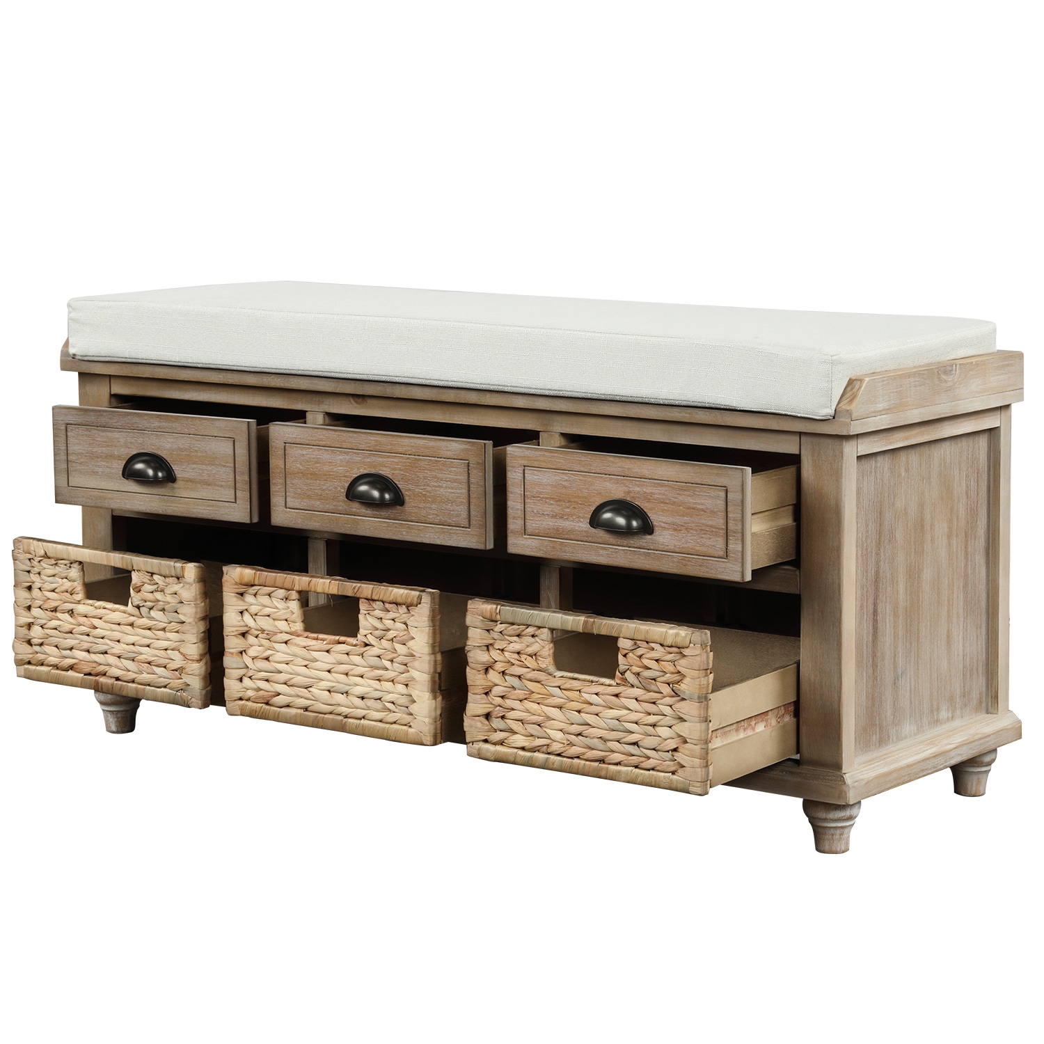 Qualler TRFU5161N Modern White Washed Storage Bench with Storage 42.1-in x 15.4-in x 17.3-in