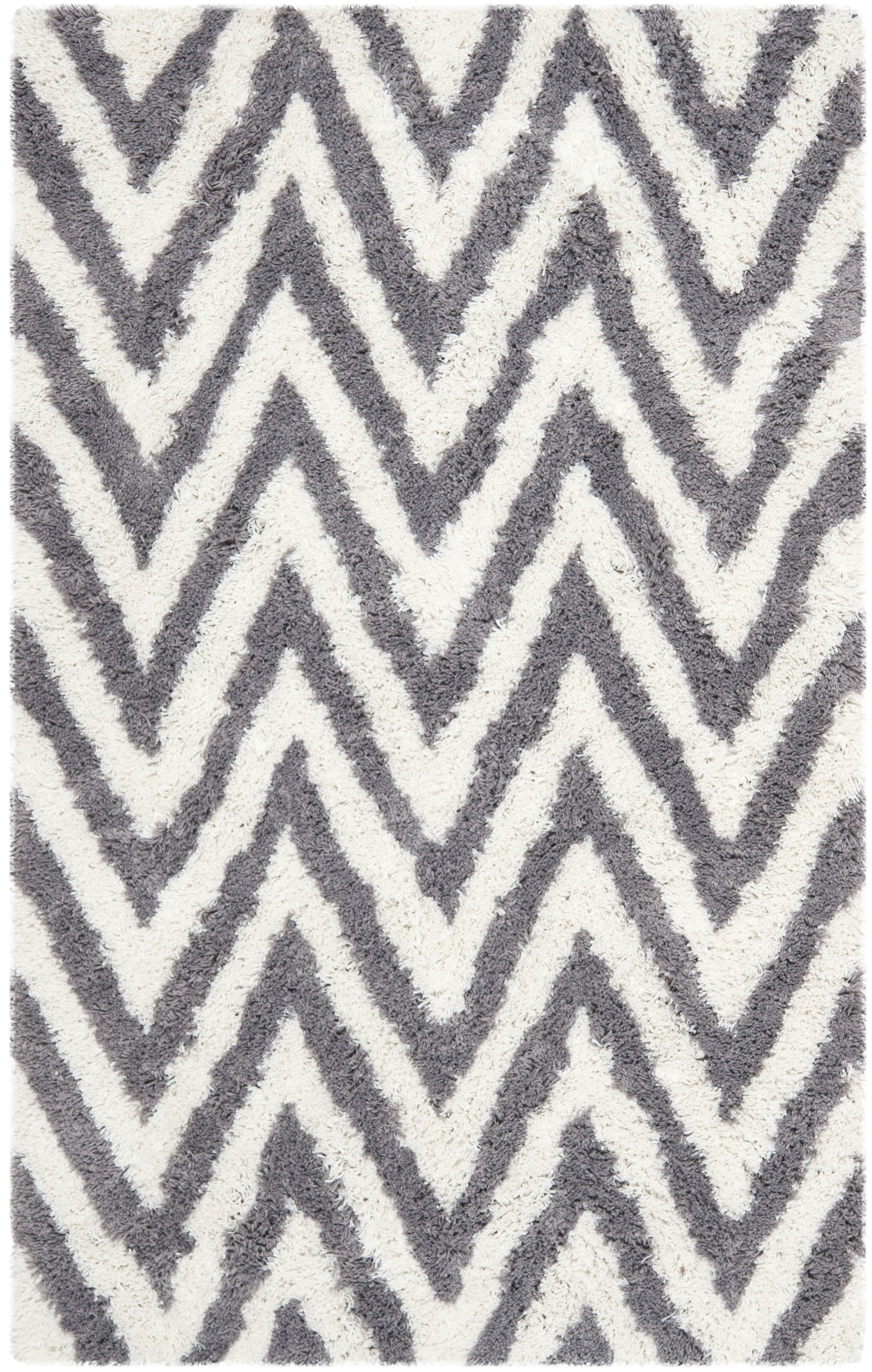 Ivory and Grey Hand-Tufted Shag Rug, 4' x 6'