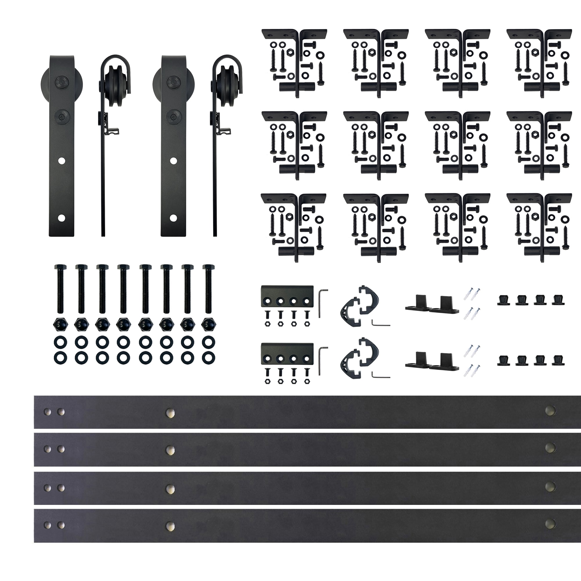 HOMACER CM-YT4TGH180C 180-in Rustic black Black Indoor J-strap Single bypass Barn door hardware kit