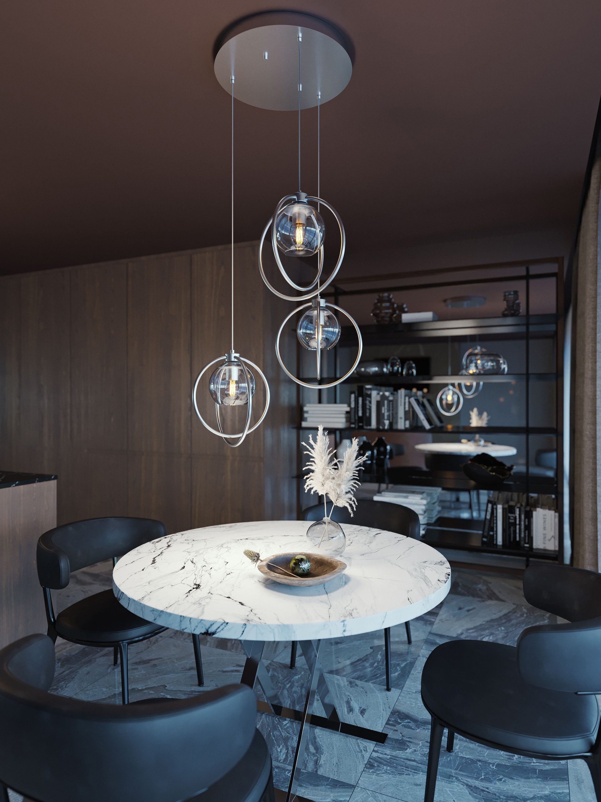 AFX JAMP12MBSNRND3 Jamie 3 -Light Satin Nickel, Clear Transitional Clear glass Globe Small Hanging Pendant light