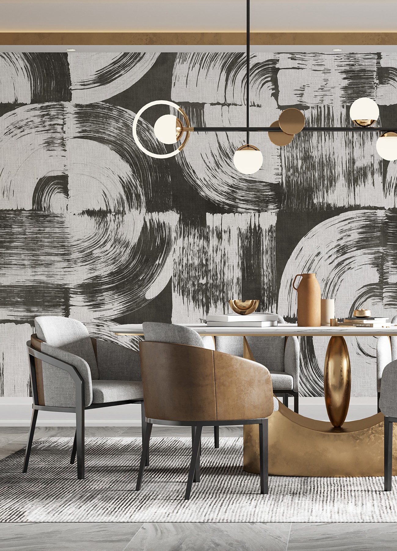 Large Black and White Geometric Brushstroke Wall Mural