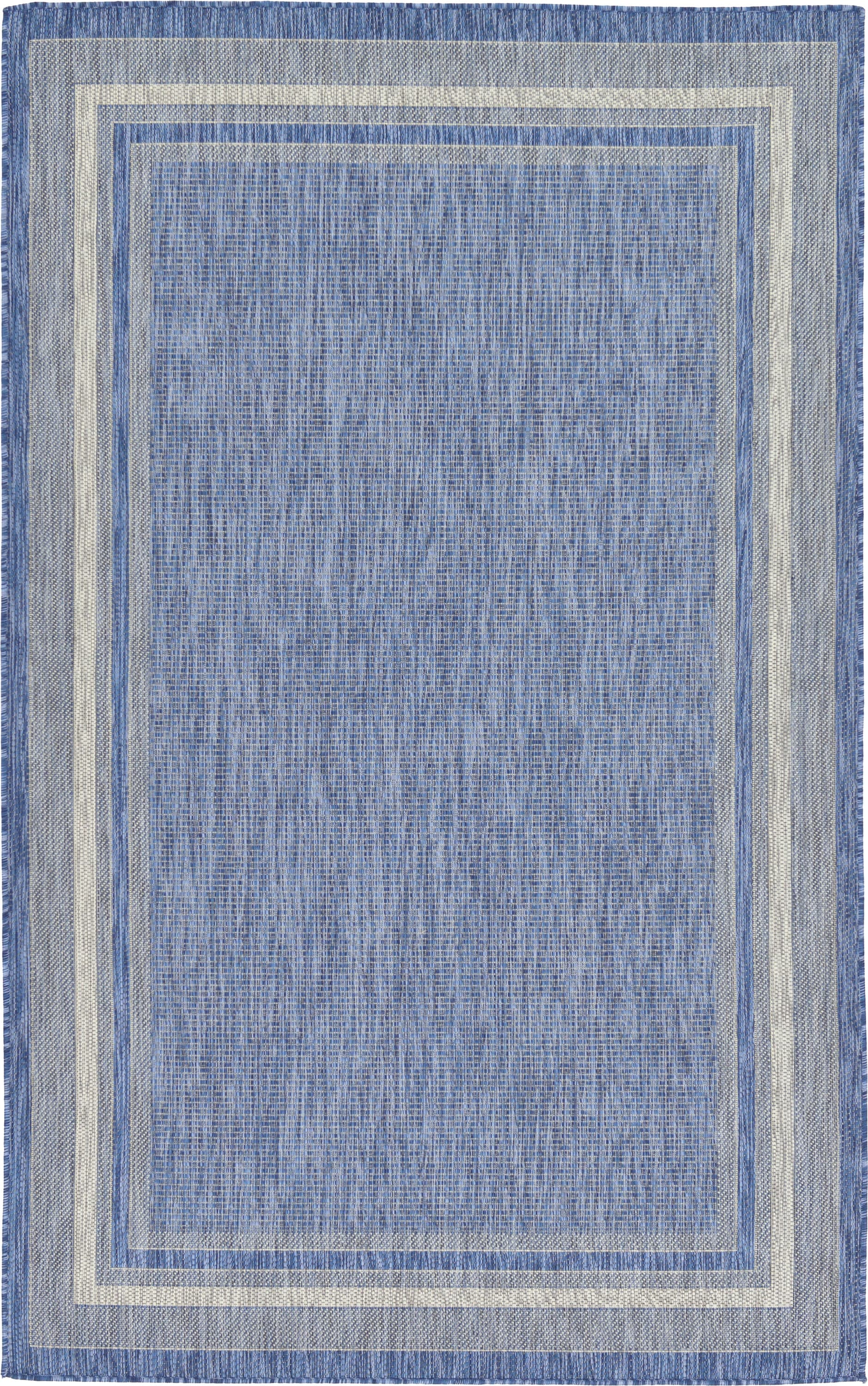 Unique Loom 3128989 Soft Border Outdoor 5 x 8 (ft) Loomed Polypropylene Blue/Beige Rectangular Indoor/Outdoor Border Area rug