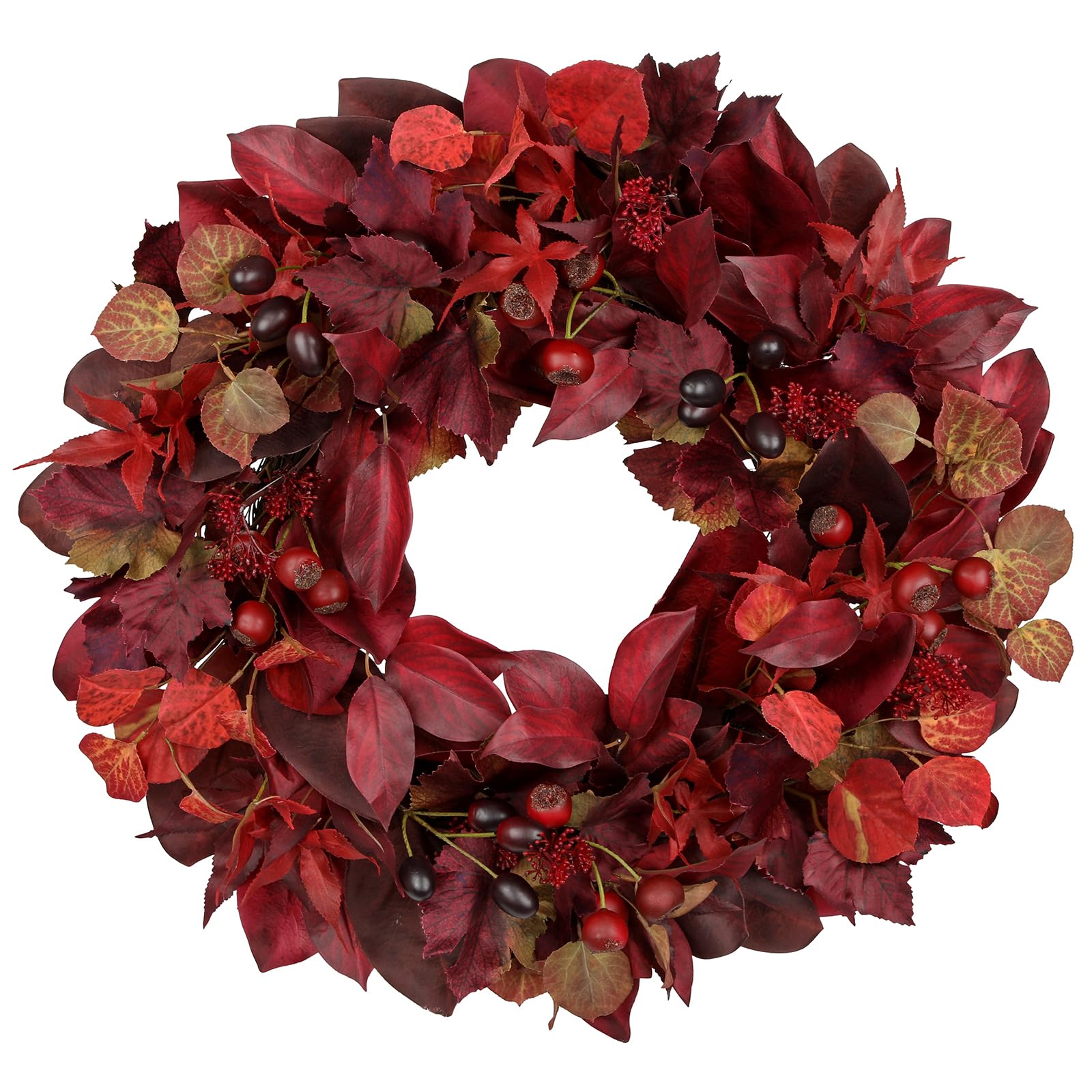 Misopily  24 Inch Artificial Fall Wreath Large Autumn Wreath with Maple Bay Grape Leaves and Berries for Indoor Outdoor Home Porch Wall