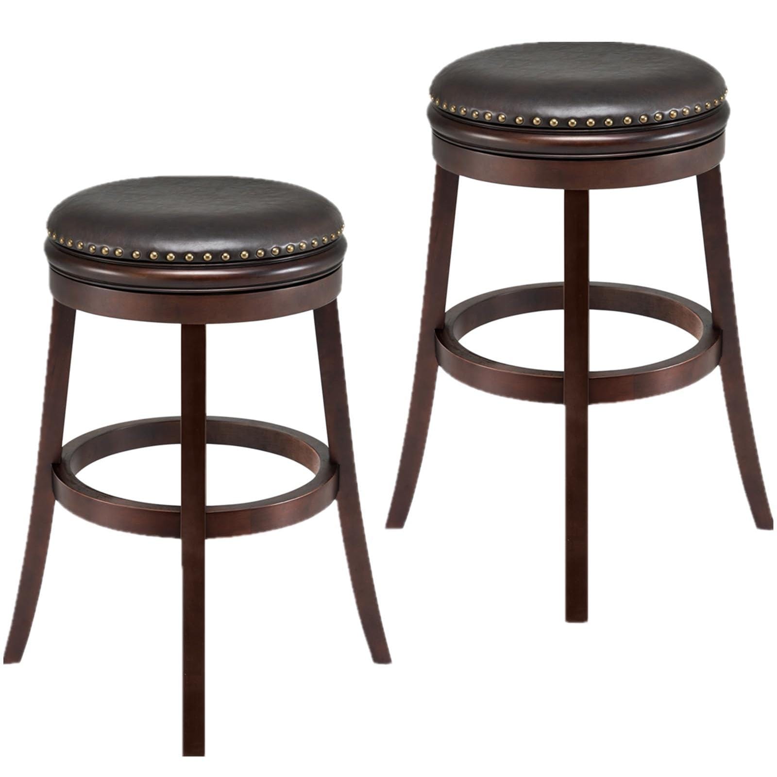 LTMATE LSA0036-WG25-2PC Set of 2 Dark Brown 24.4-in H Counter height (24-in to 27-in) Round Seat Upholstered Swivel Wood Bar Stool