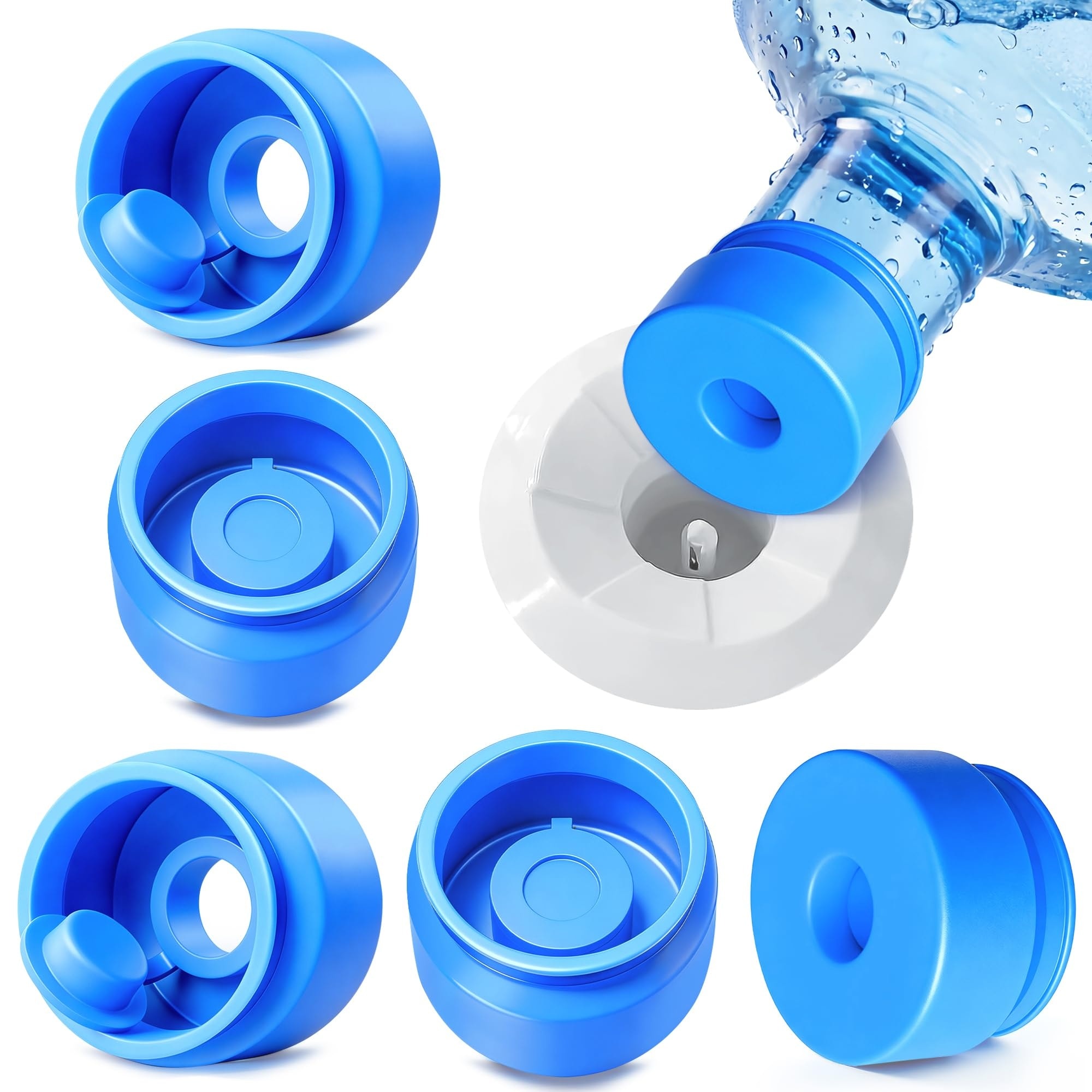 Anqtovp  Silicone reusable water jug cap for 3 and 5 gallon bottles fits 55mm to 60mm opening non spill leak free replacement for dispenser pack