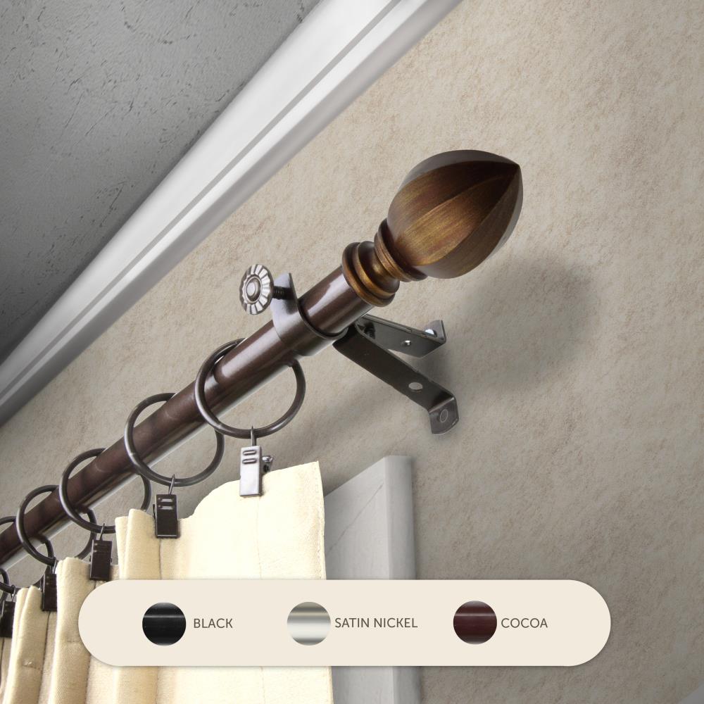 Hart & Harlow L4818-487 13/16-in Milton 48-in to 84-in Cocoa Steel Single curtain rod with Finials