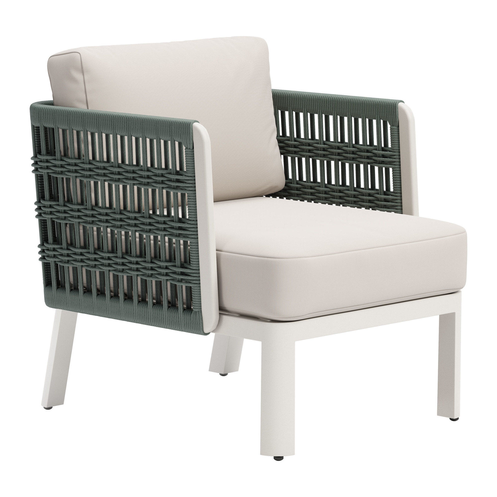ZUO 704044 Bridgehampton White Aluminum Frame Stationary Conversation Chair with White Cushioned Seat