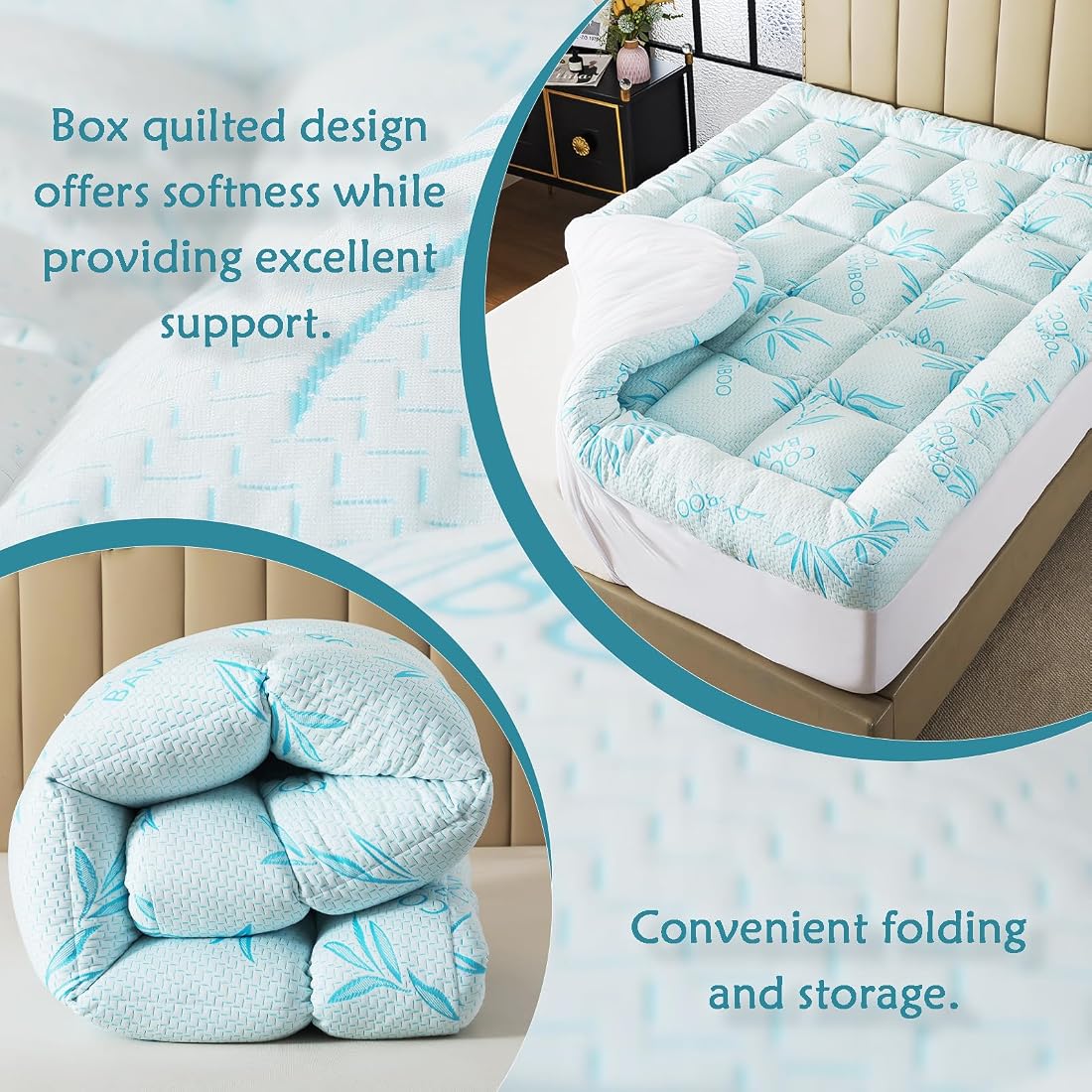 Etokfoks  5 in Queen Memory Foam Mattress Topper with Breathable Bamboo Viscose and Lined Blue Cover