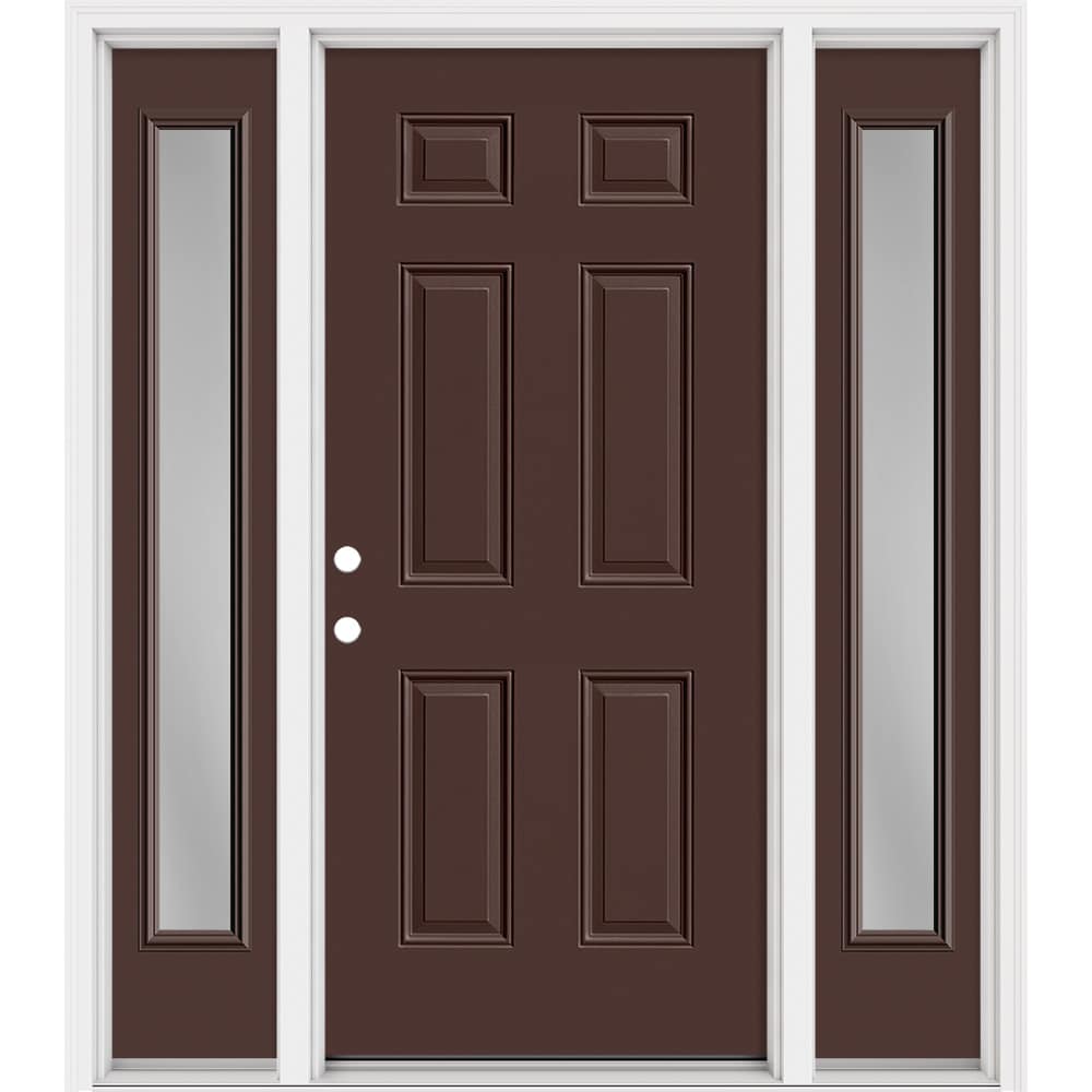Masonite 321116 Steel Doors Series 64-in x 80-in x Steel No glass Right-hand inswing Chocolate Painted Prehung Front Door with Sidelights with Brickmould Insulating core