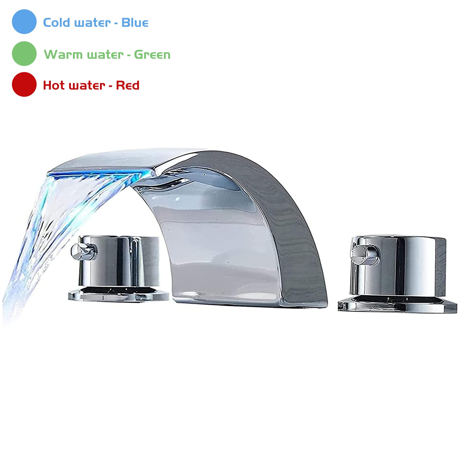 BWE Polished Chrome Widespread 2-Handle Waterfall Bathroom Sink Faucet ...