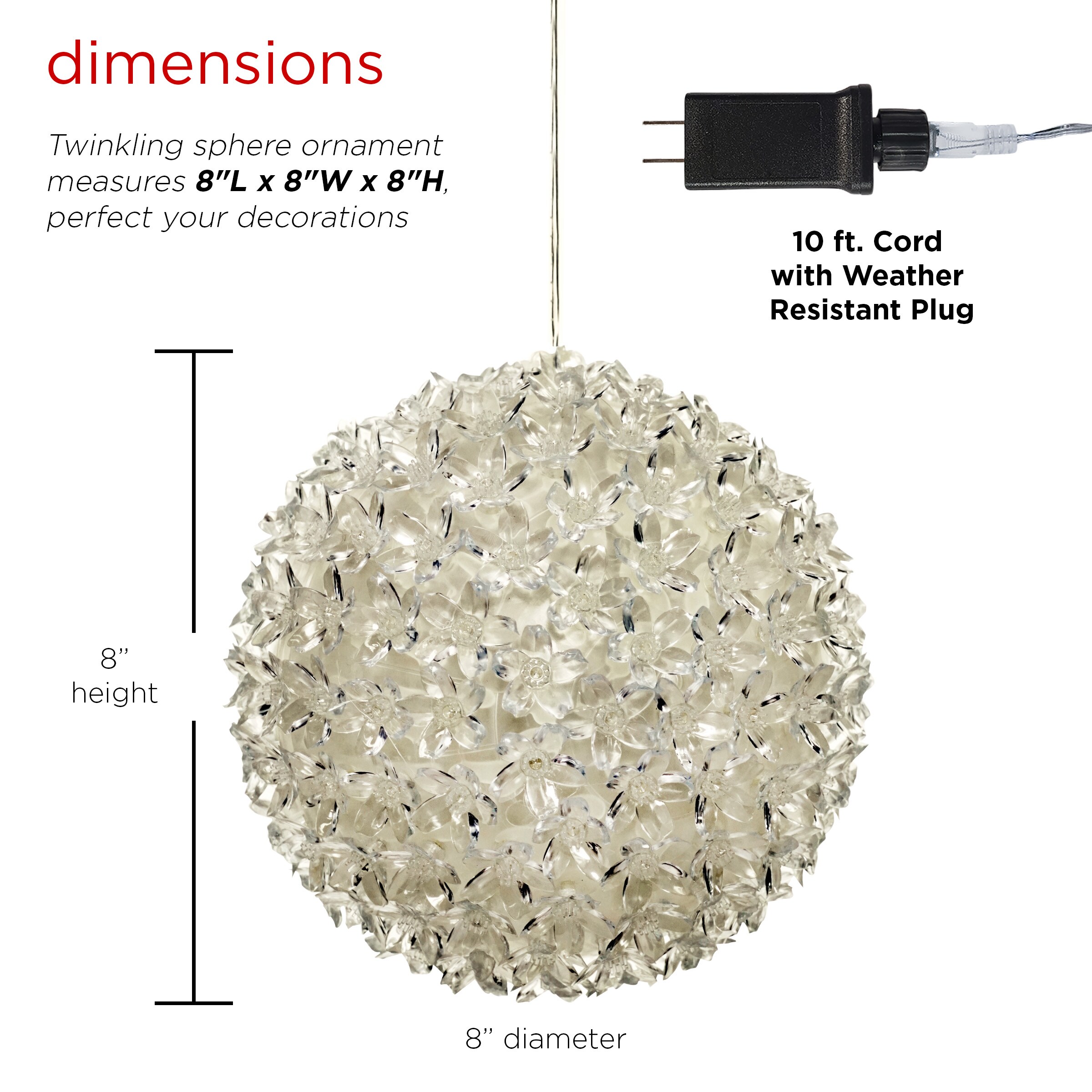 Multi-Colored LED Flashing Sphere Hanging Ornament, 8-Inch