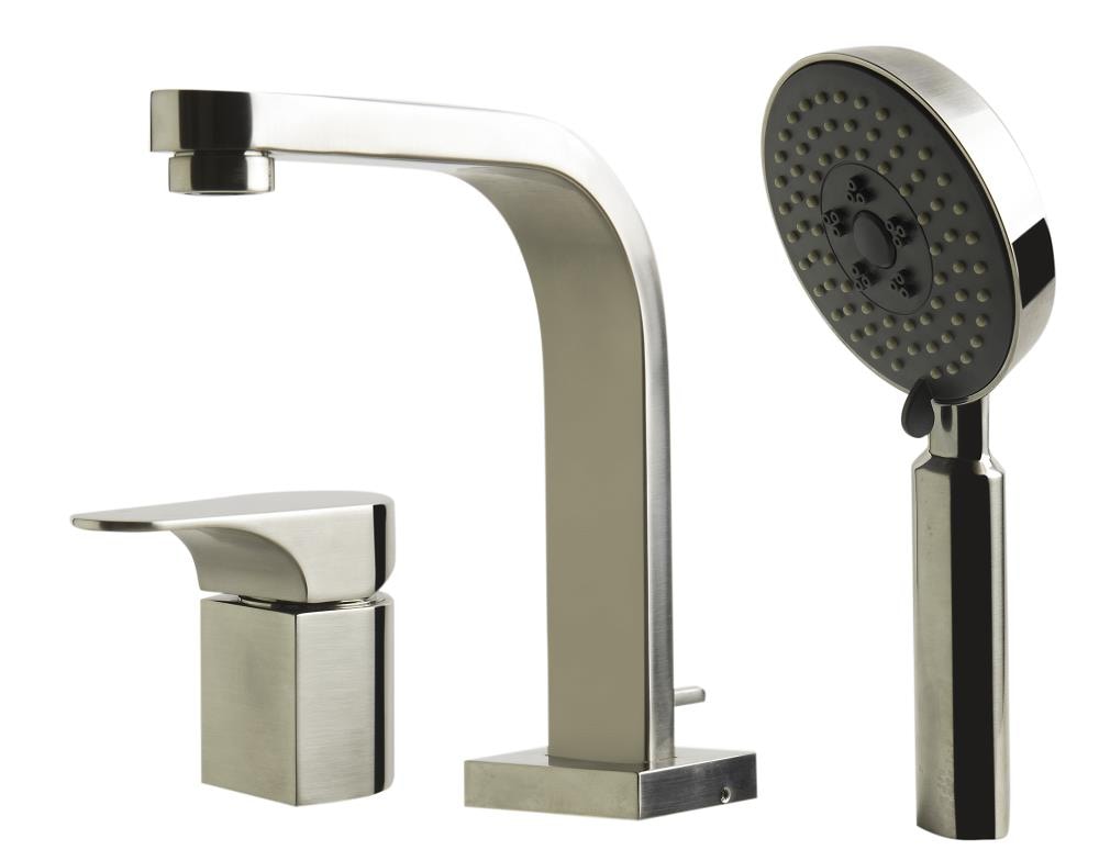 ALFI AB2703-BN Brushed Nickel 1-handle Deck-mount Roman Low-arc Bathtub Faucet with Hand Shower ( Valve Included )