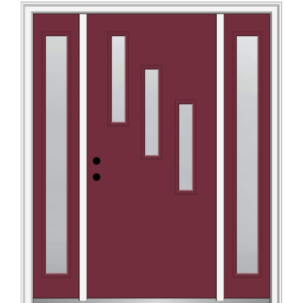MMI DOOR ZZ348163R 64-in x 80-in x 4-9/16-in Fiberglass Pulse lite Right-hand inswing Burgundy Painted Prehung Front Door with Sidelights with Brickmould Insulating core