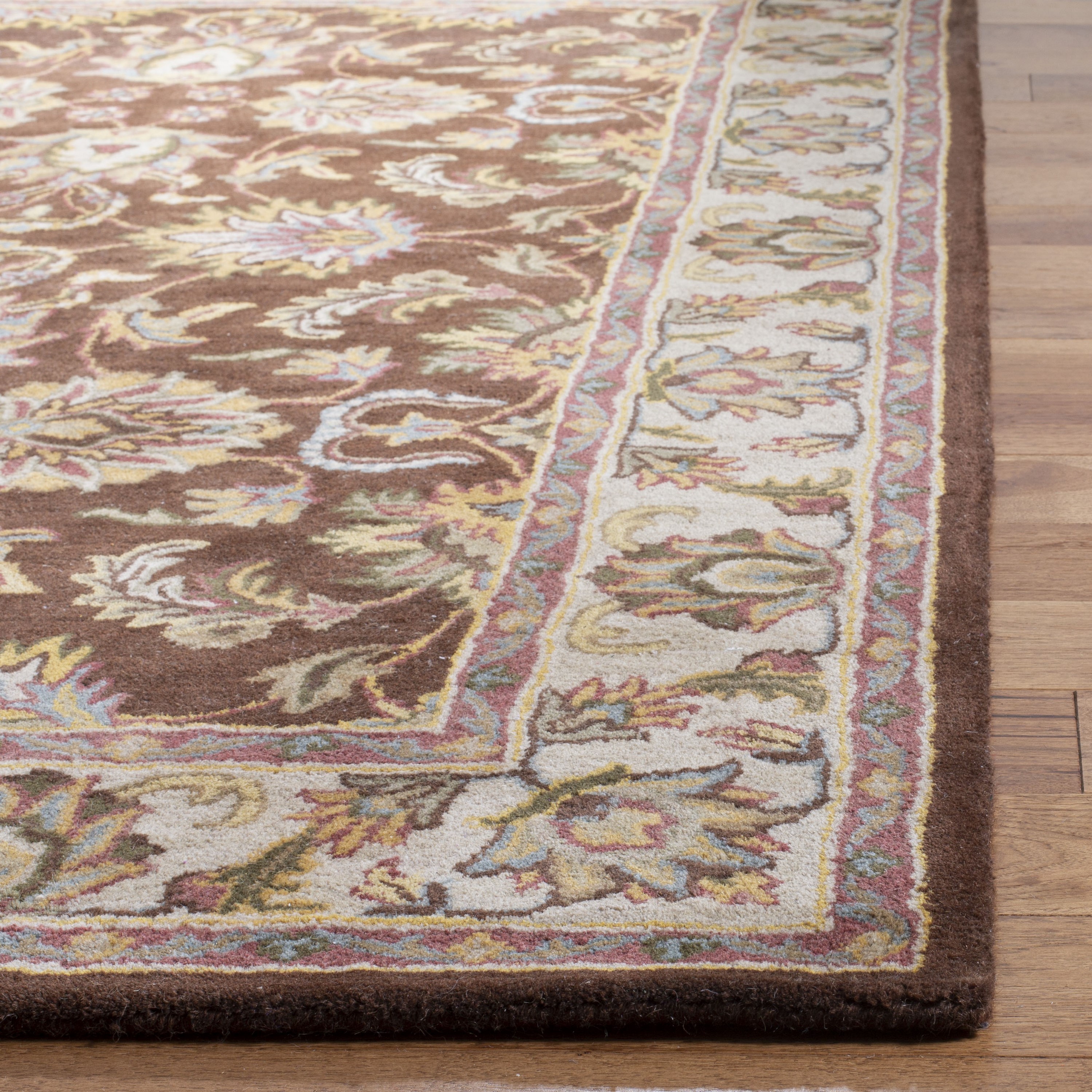 Elegant Ivory and Brown Hand-Tufted Wool Area Rug - 5' x 8'