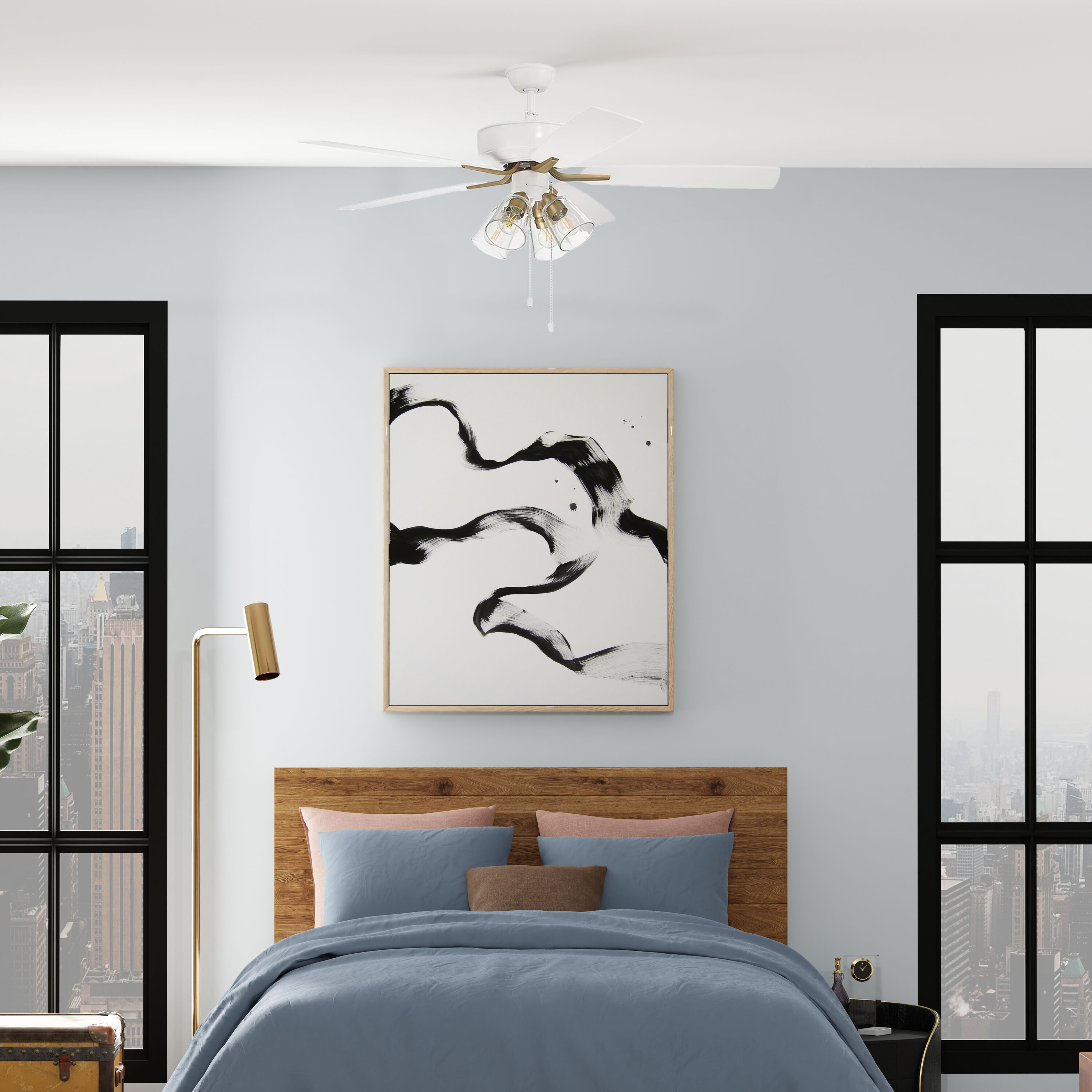 White Satin Brass 52" Ceiling Fan with Clear Glass Light