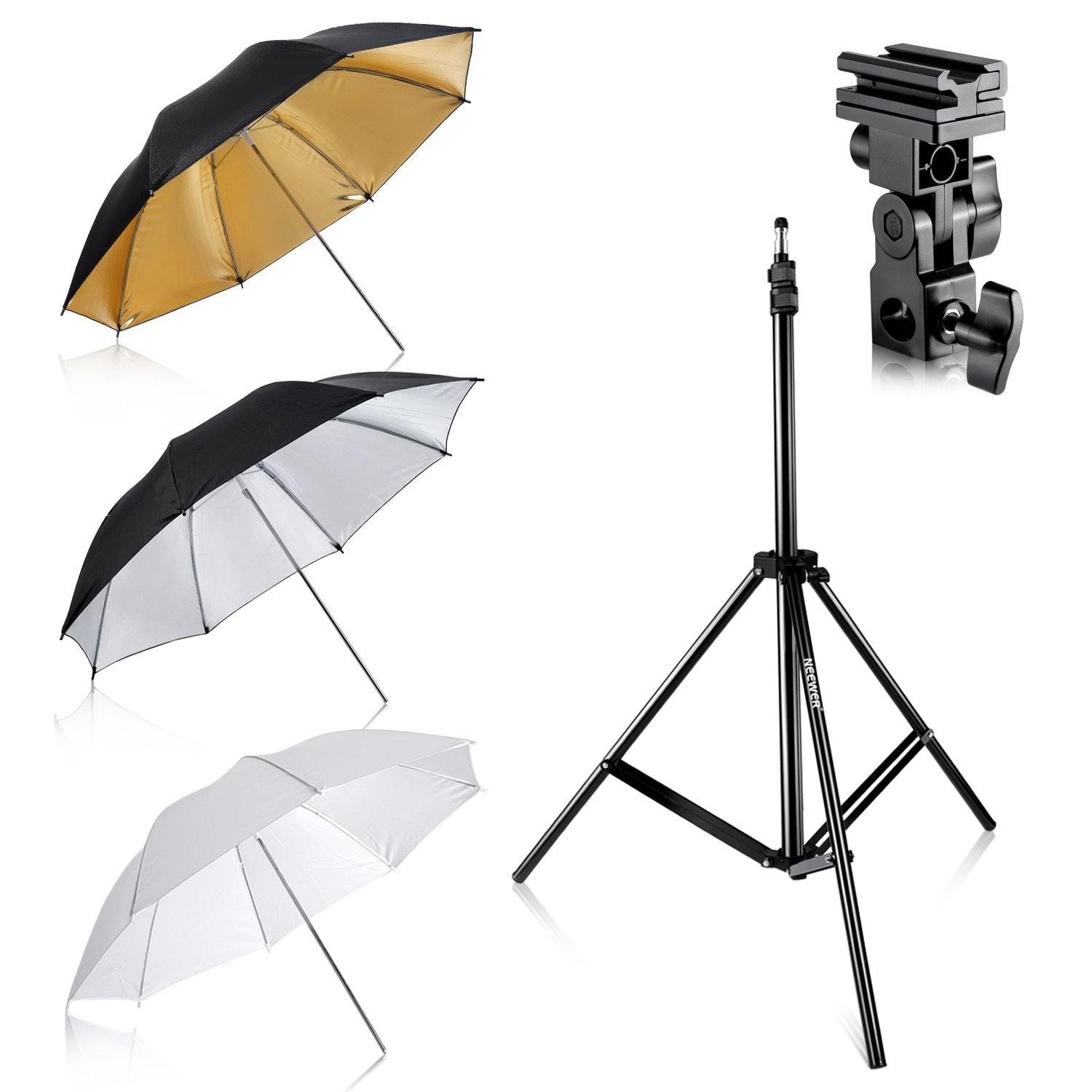 NEEWER 3-Piece 33in Photography Umbrella Lighting Kit with Light Stand Shoe Mount Bracket and Carrying Bag for Speedlights