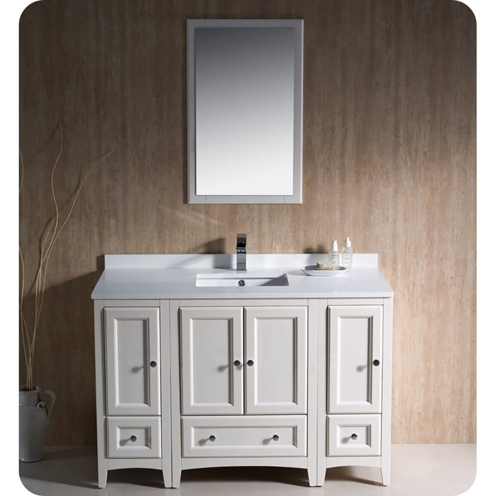 Fresca FVN20-122412AW Oxford 48-in Antique White Undermount Single Sink Bathroom Vanity with White Quartz Top (Mirror Included)