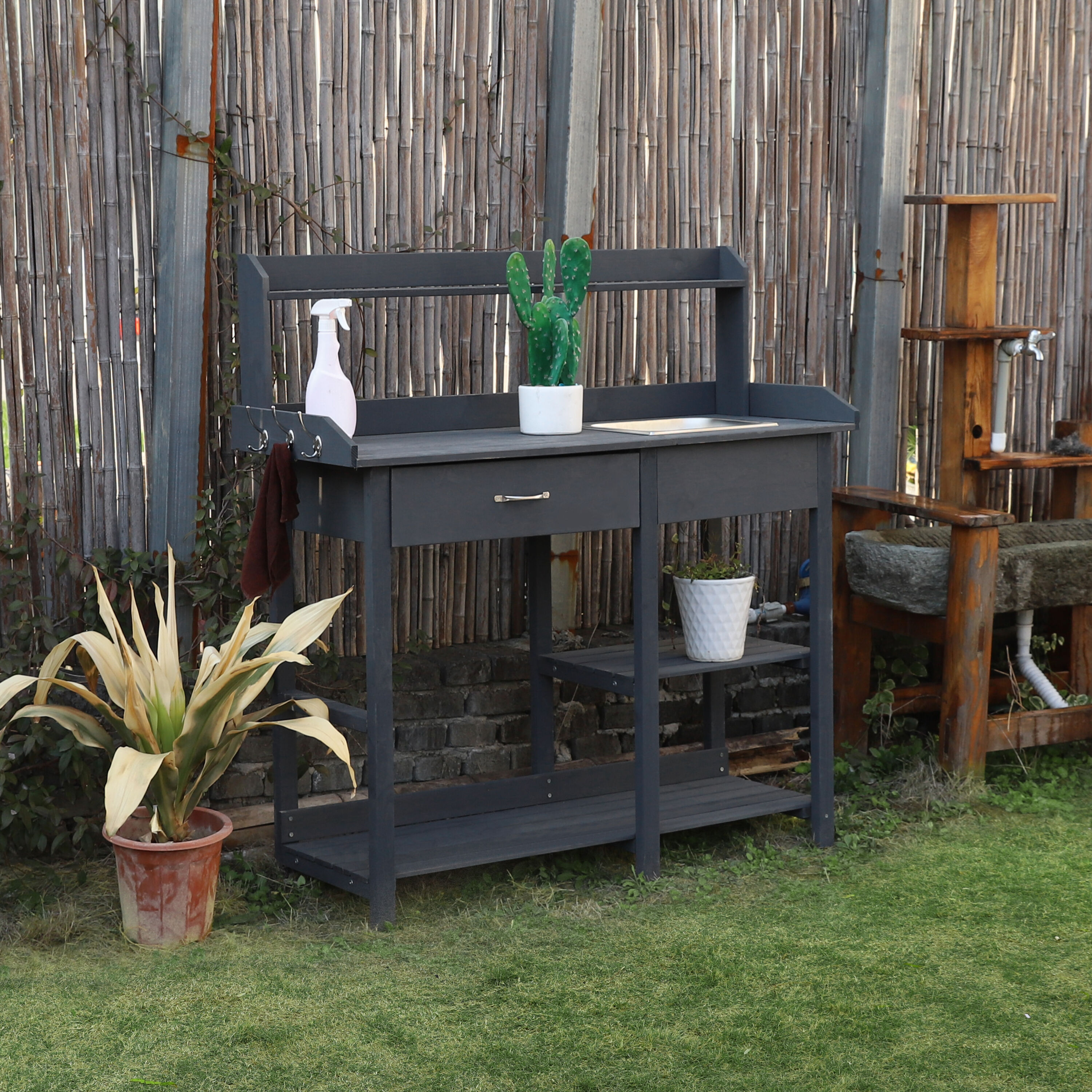 Gray potting bench hotsell