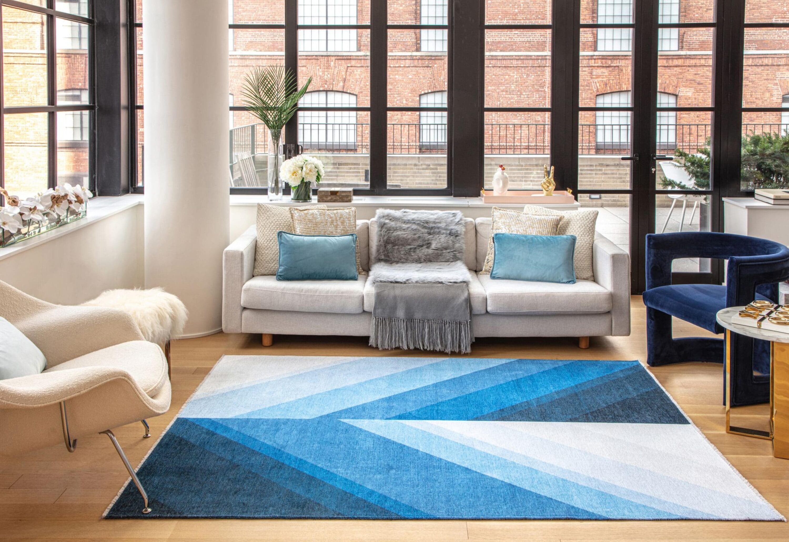 Maisie True Blue Geometric Flat Woven Area Rug
